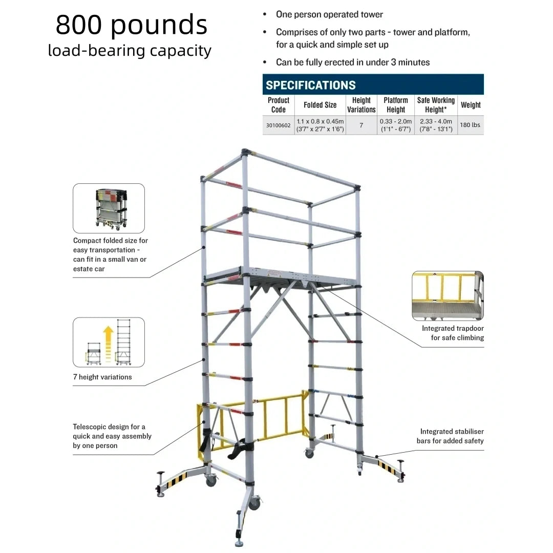 Mobile telescopic scaffolding tower, aluminum alloy work platform