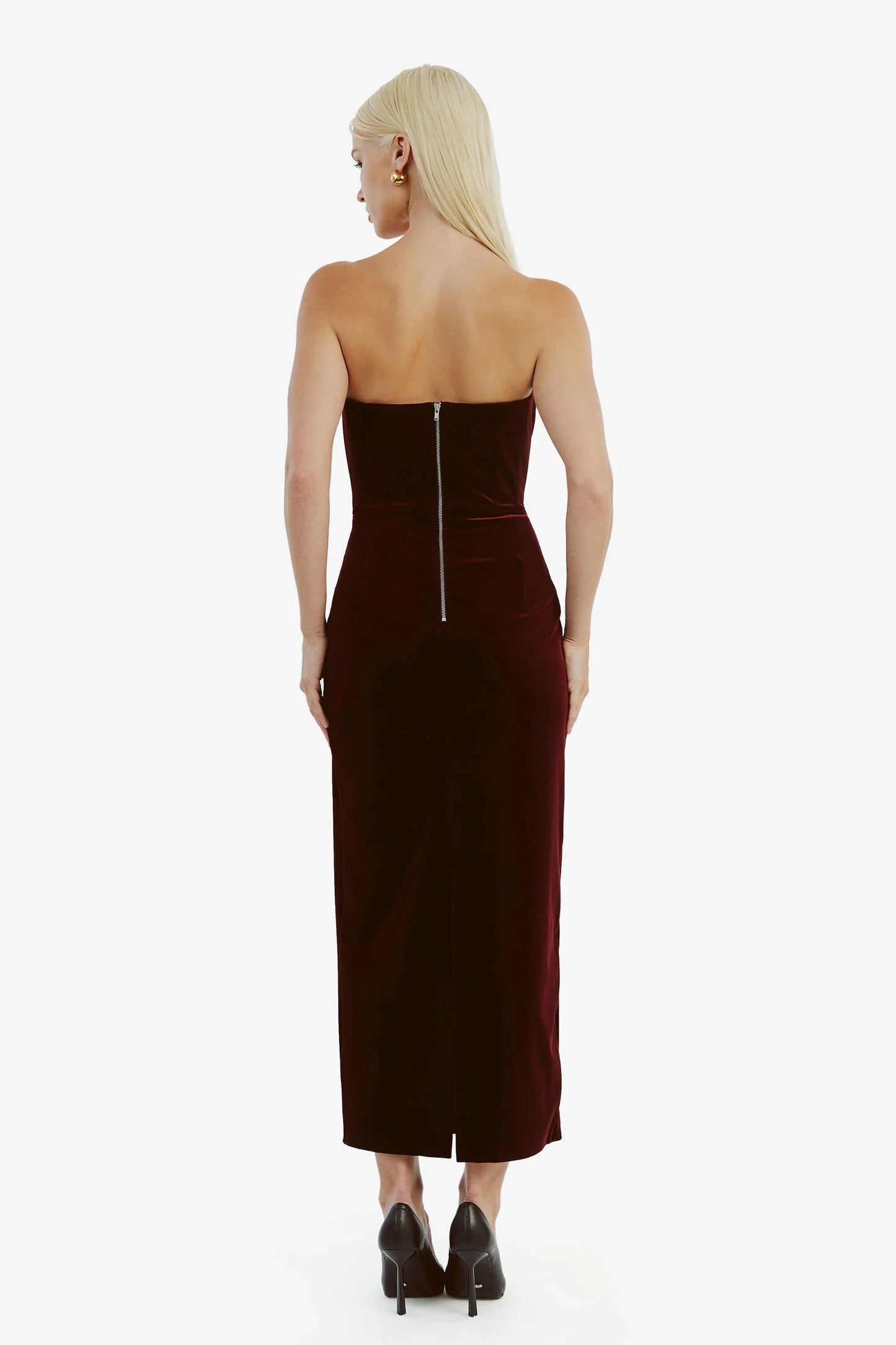 Camellia Velour Midi Dress - Burgundy