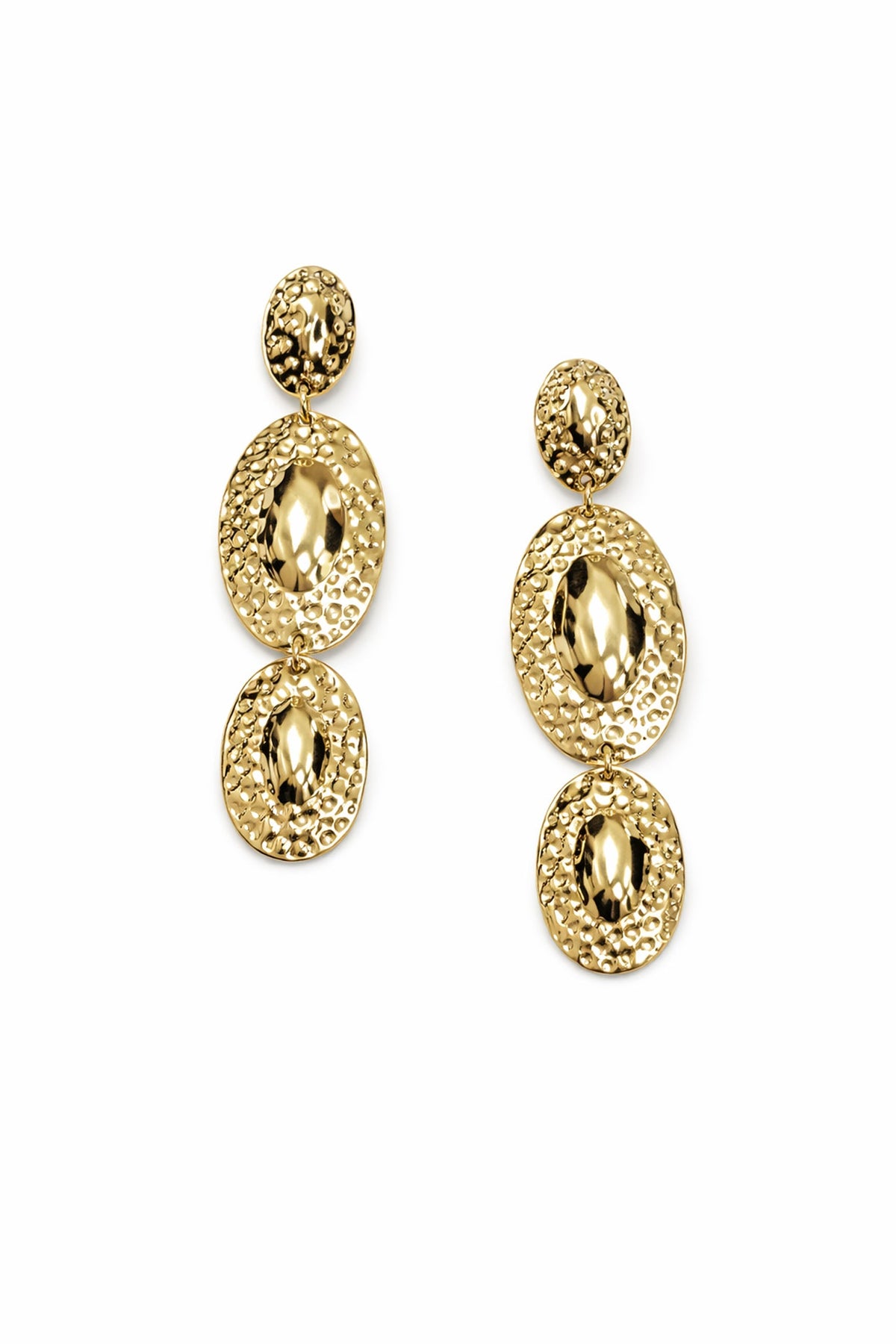 Benedict Hammered Gold Oval Dangle Earrings