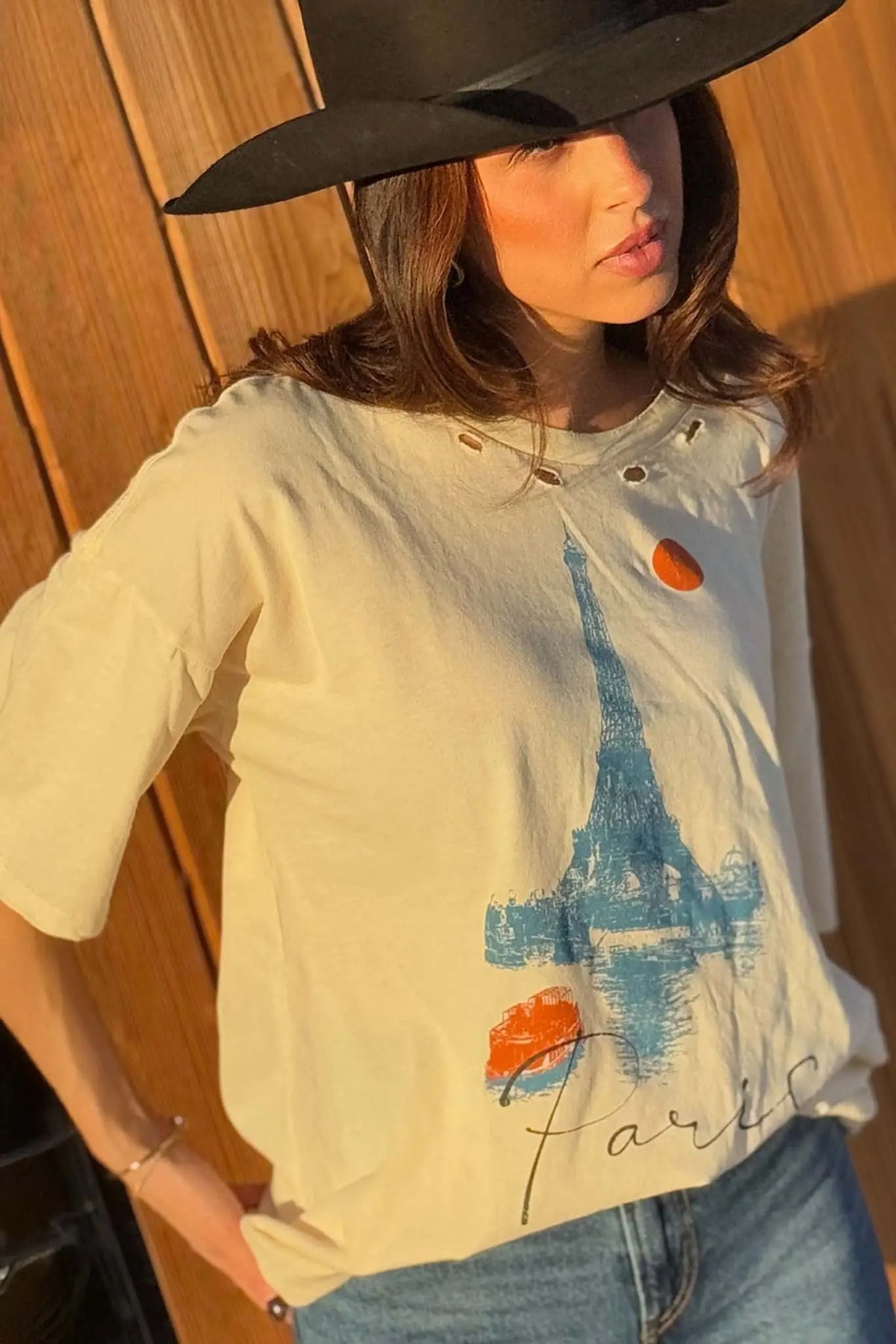 Paris Eiffel Tower Distressed Oversize Graphic Tee