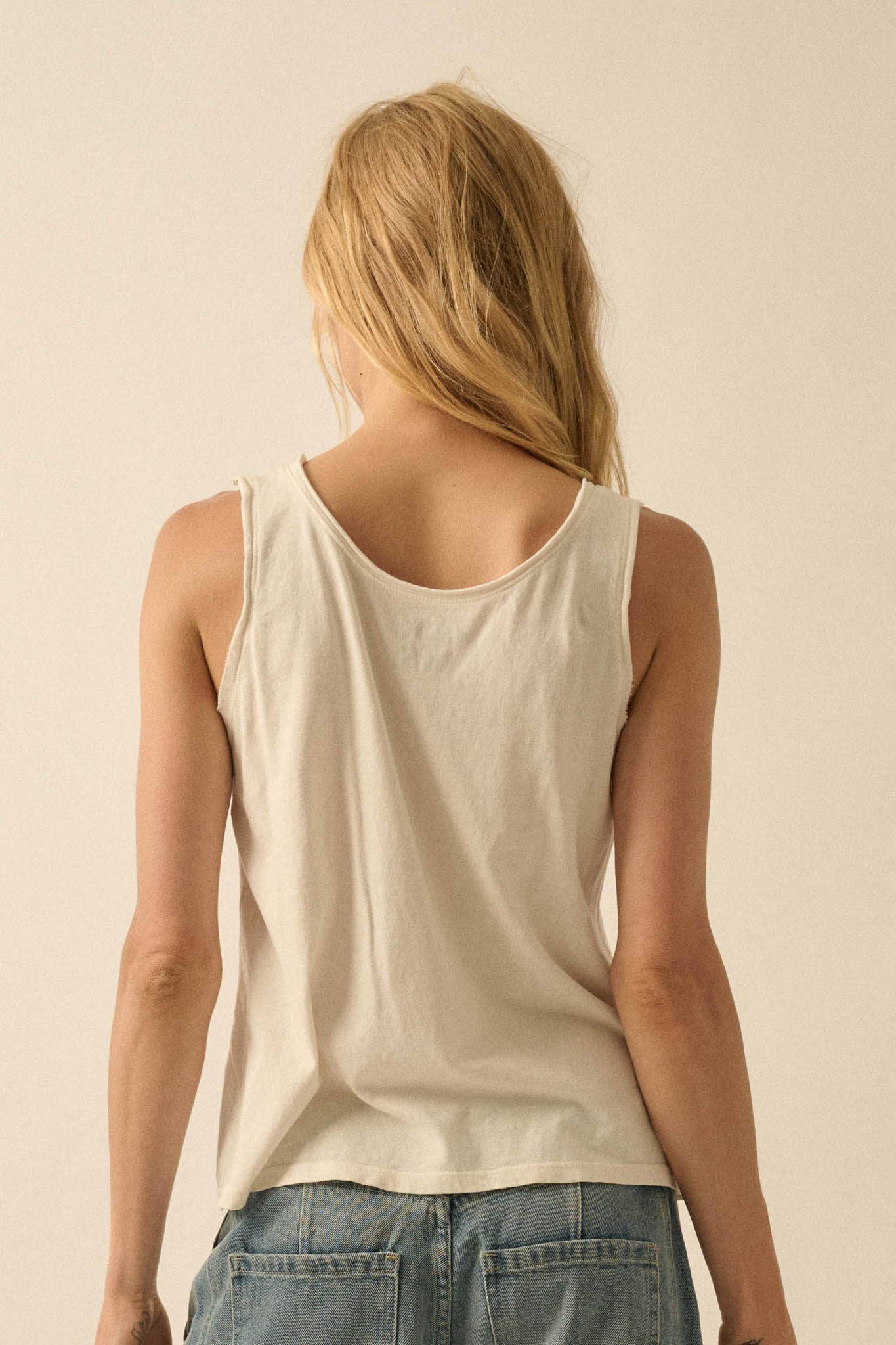 Bowed Beauty Raw-Edge Floral Graphic Tank Top