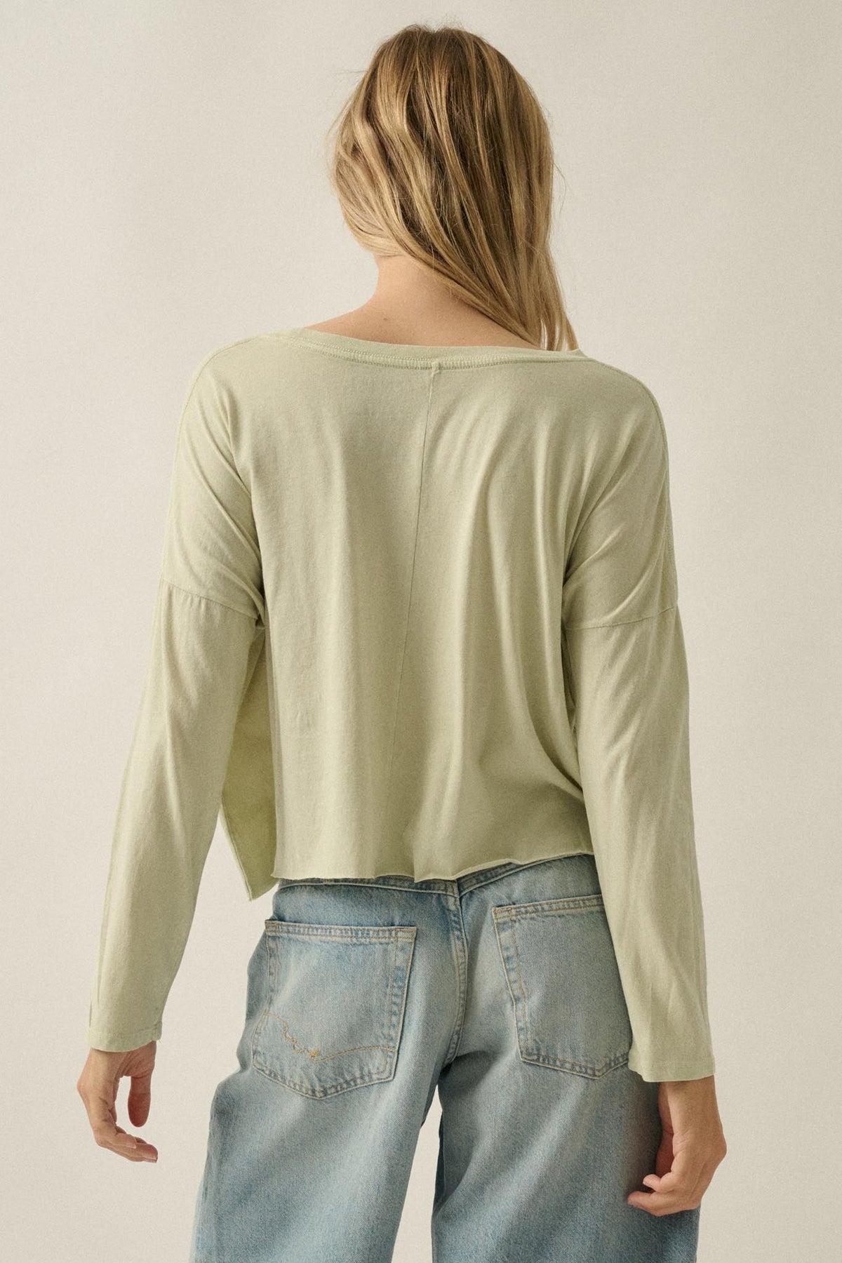 Sage Blooms Vintage-Wash Long-Sleeve Graphic Tee