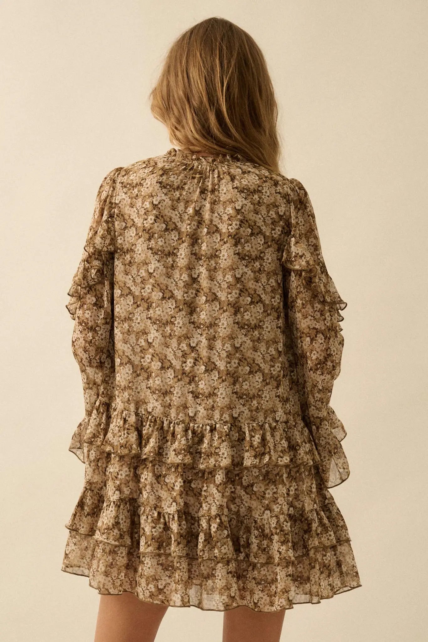 Beautiful Embrace Floral Chiffon Ruffle Mini Dress