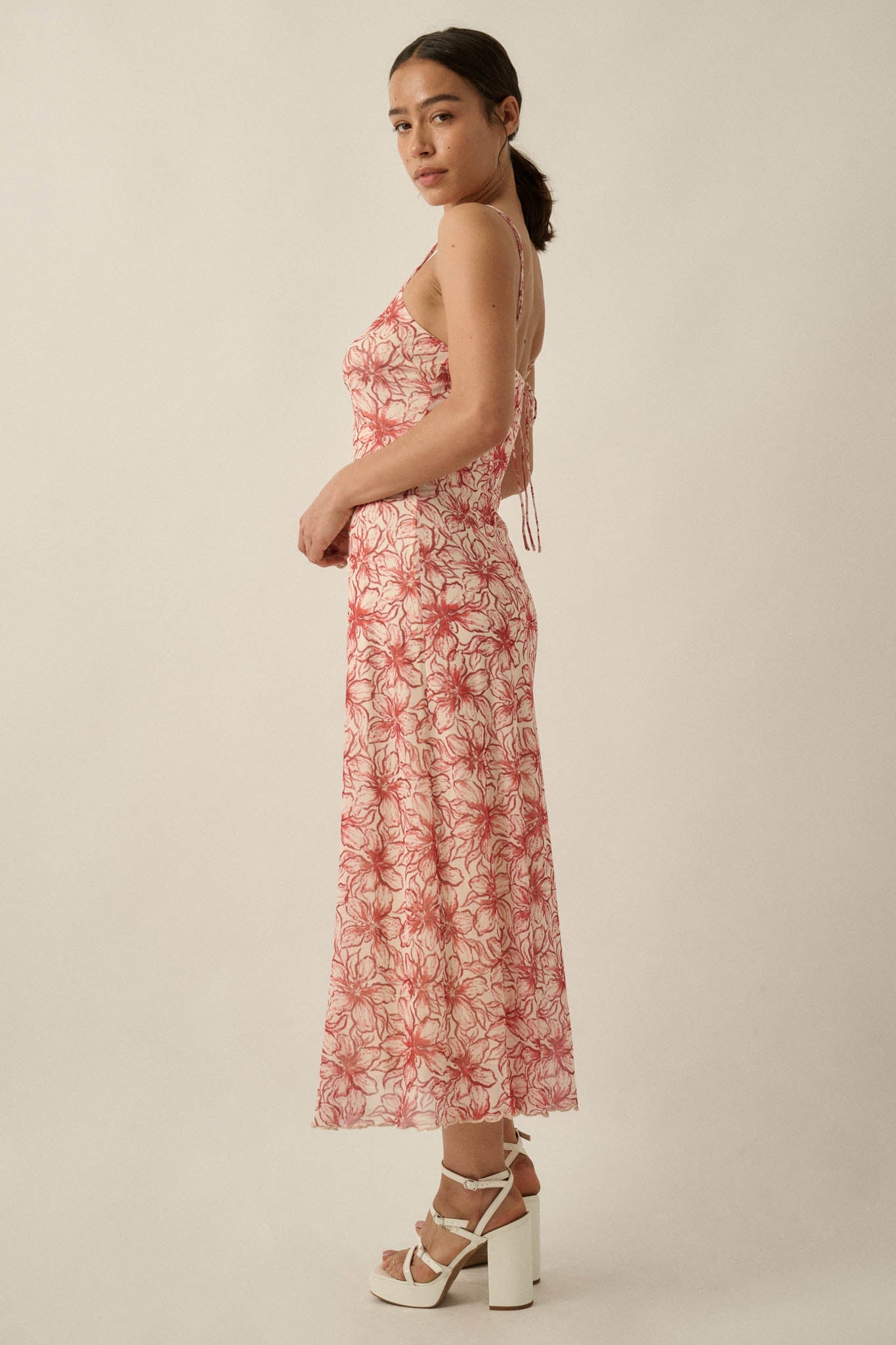 Lilies Bloom Floral Mesh Cami Midi Dress