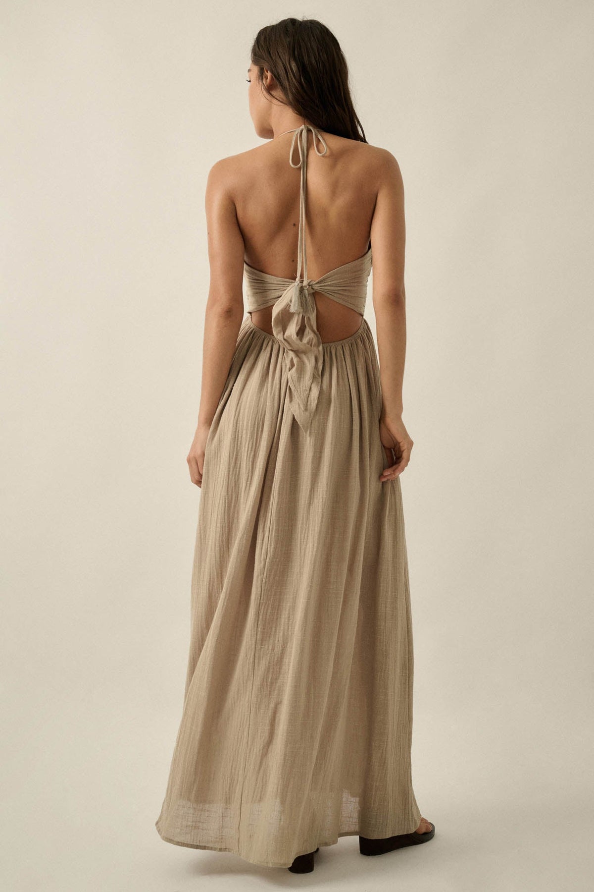 Forever Free Cotton Gauze Tie-Back Halter Maxi Dress