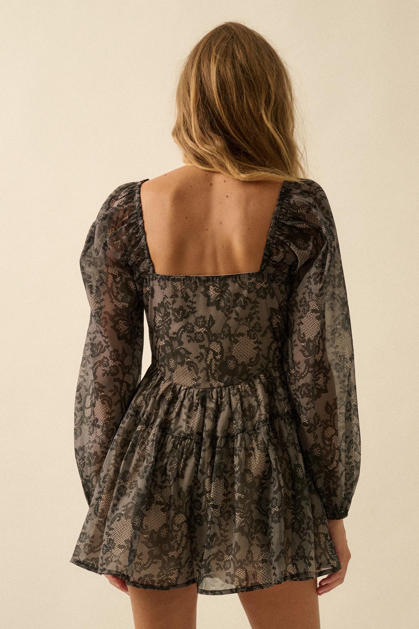 Enchanted Evening Lace-Print Organza Romper Dress