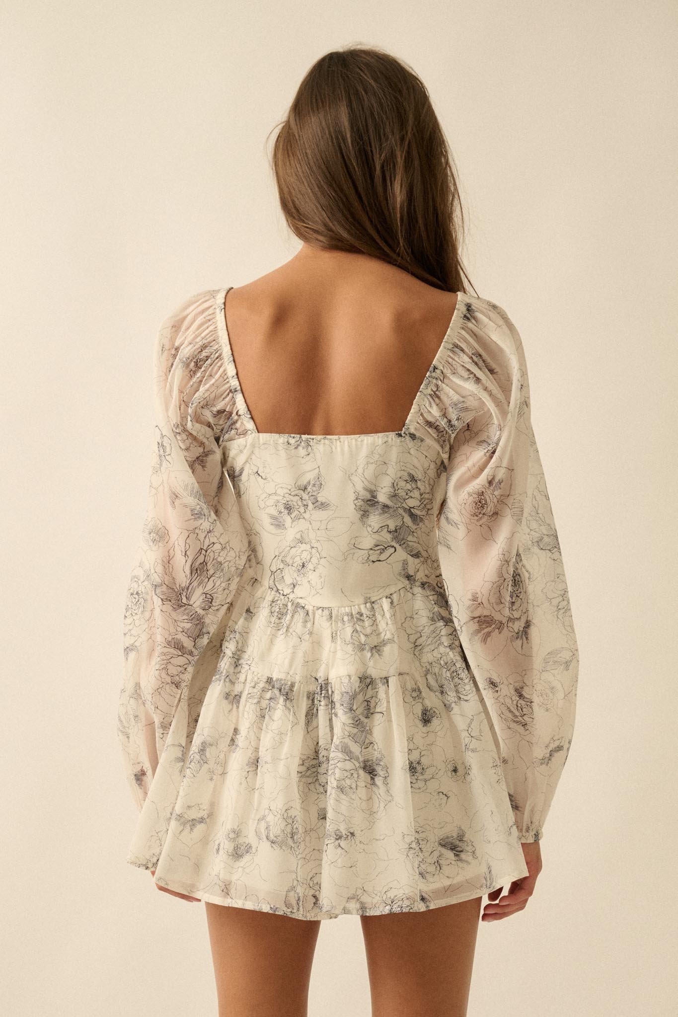 Airy Blossoms Floral Organza Tiered Ruffle Romper