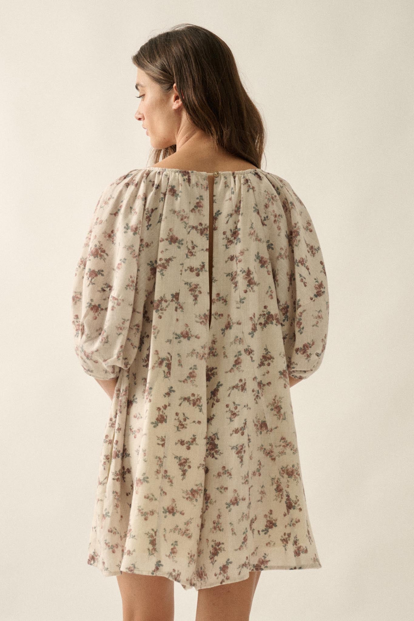 Simply Beautiful Floral Puff-Sleeve Babydoll Romper