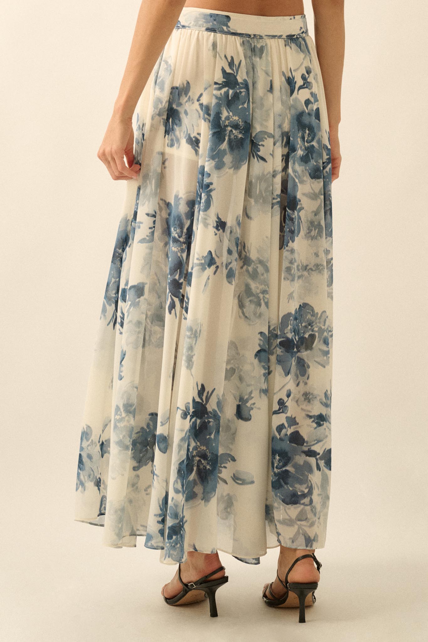 Elegant Embrace Floral Chiffon Wrap Maxi Skort