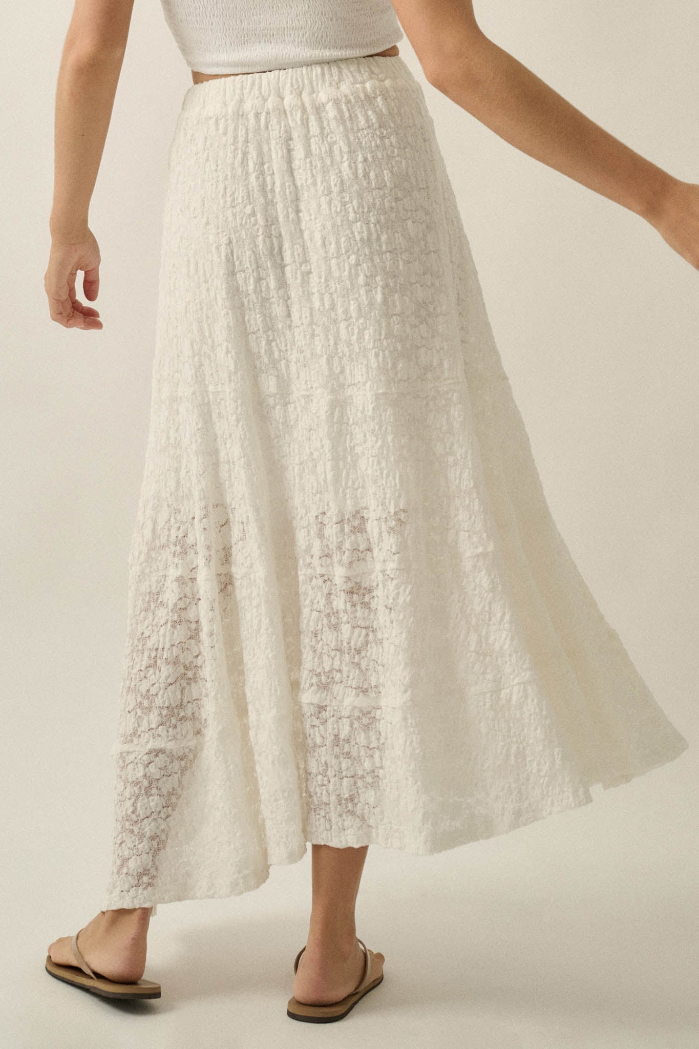 Dreamy Day Floral Lace Asymmetrical Midi Skirt