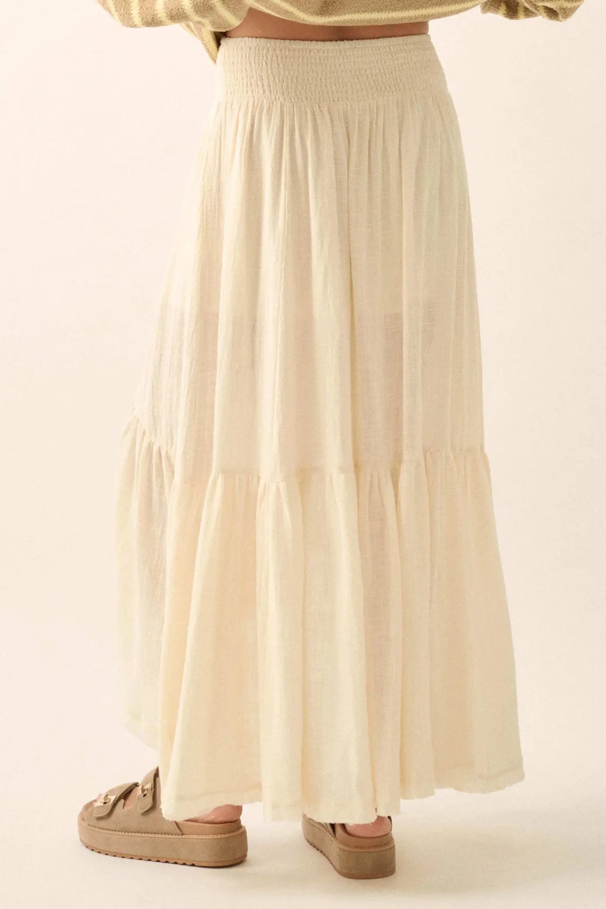 Billowing Breeze High-Low Tiered Ruffle Maxi Skirt