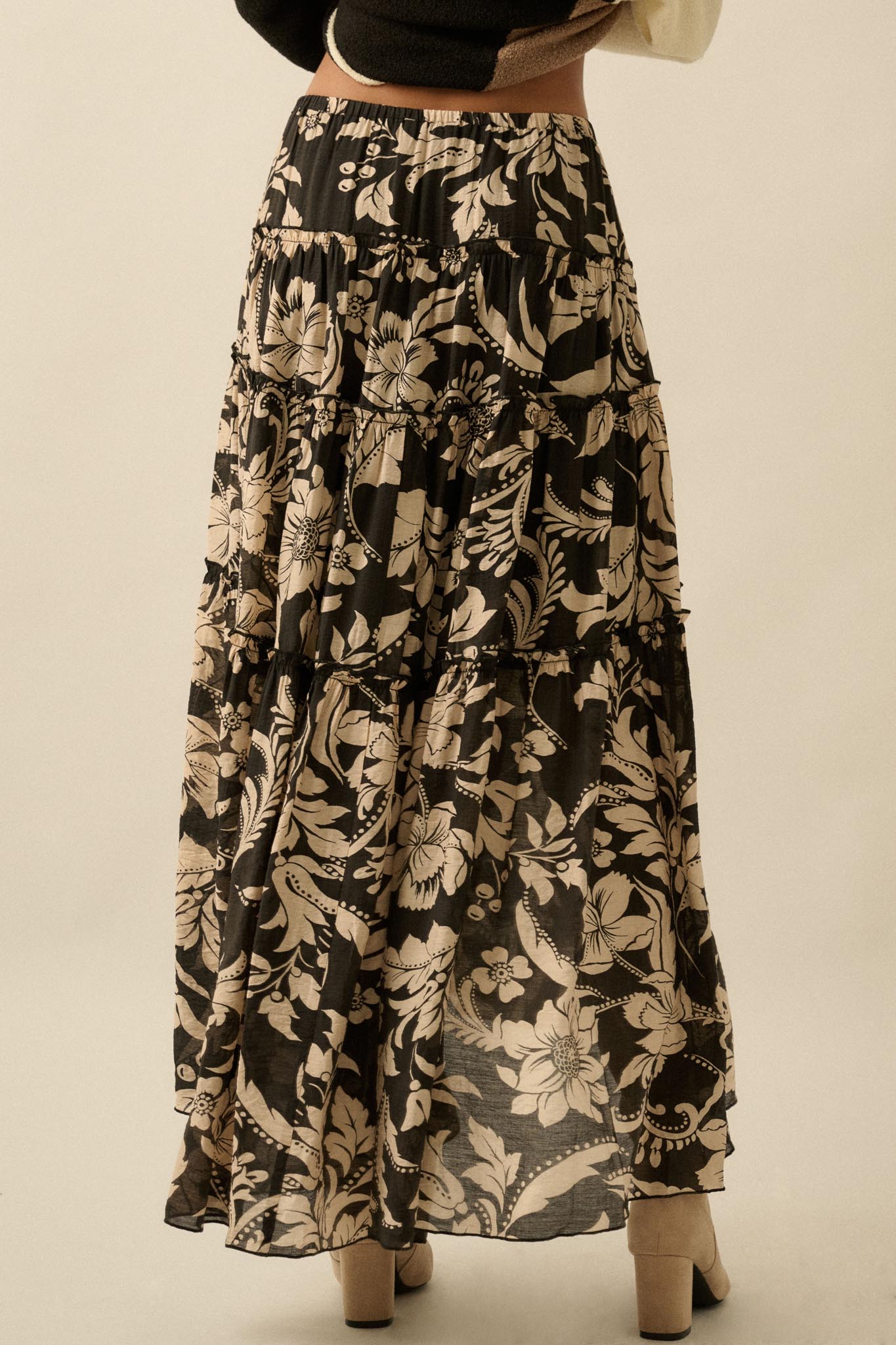 Bohemian Bouquet Floral Chiffon Tiered Maxi Skirt