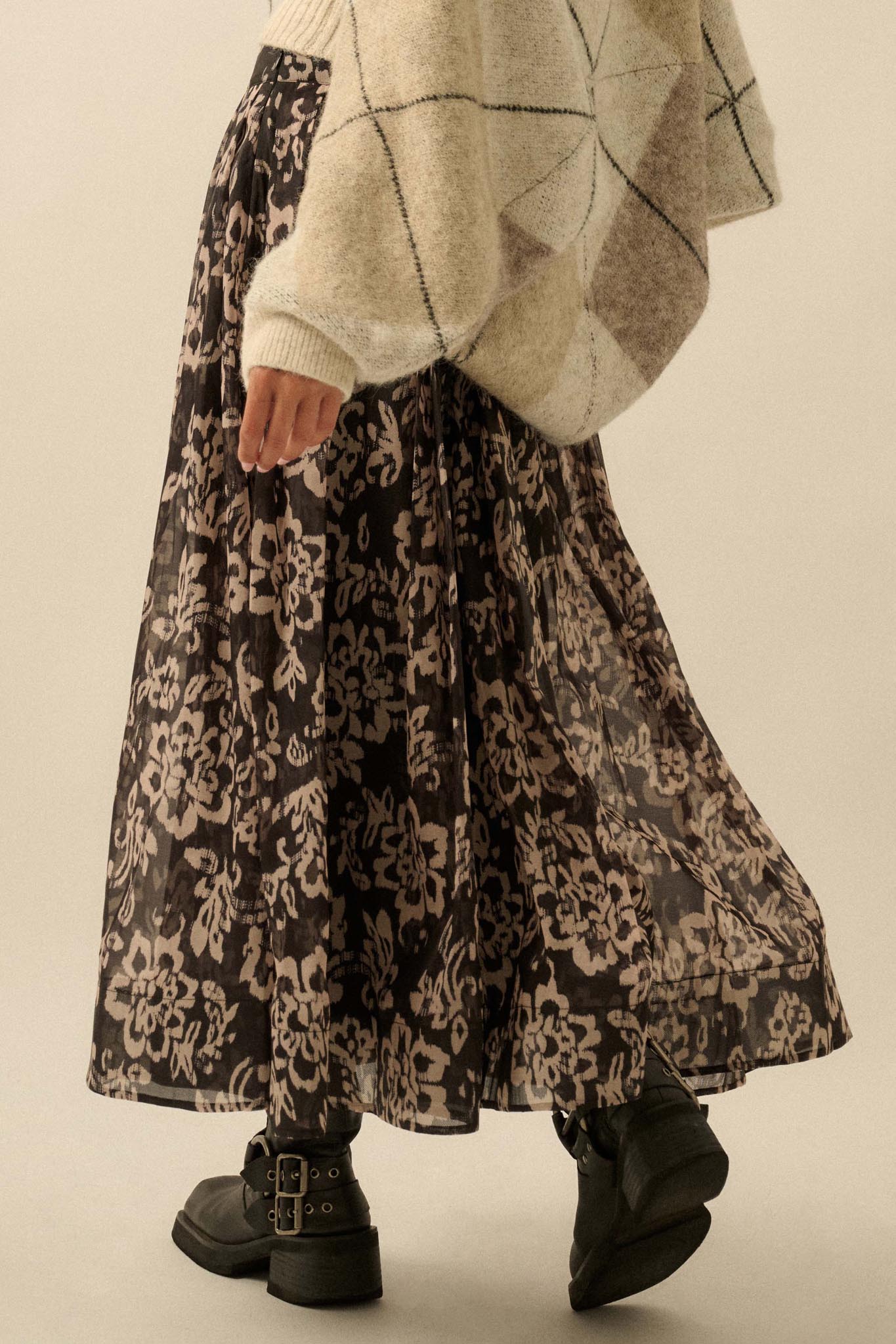 Blooming Grace Floral Organza Circle Midi Skirt