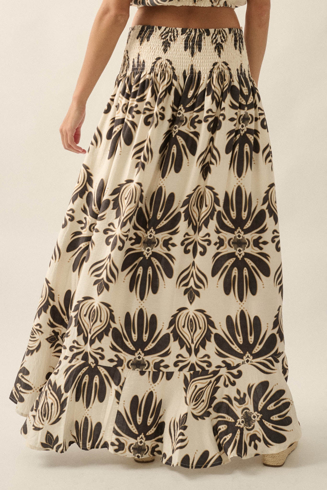 Grand Design Ornate-Print Button-Front Maxi Skirt