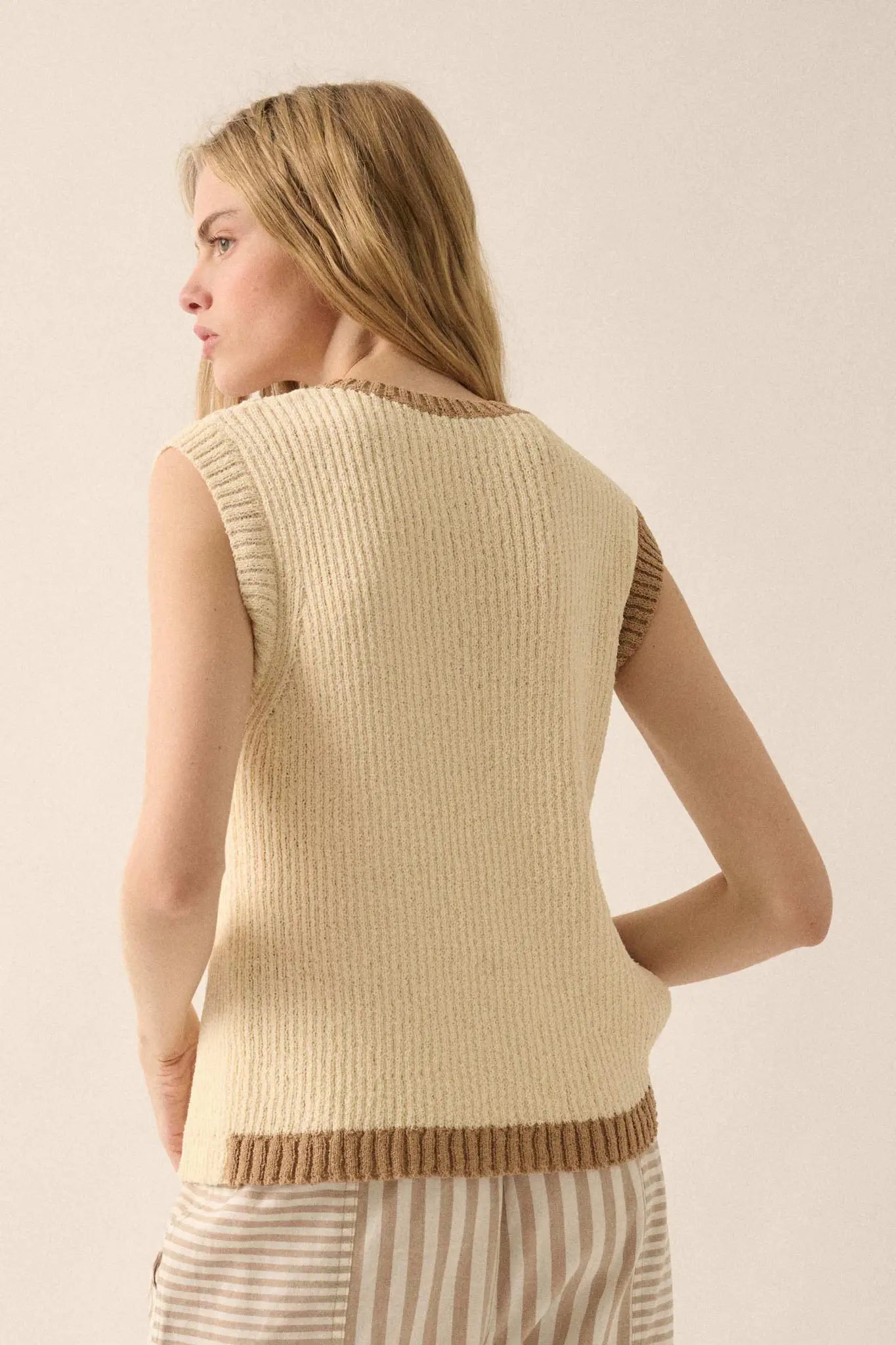 Double Date Colorblock Knit Buttoned Sweater Vest