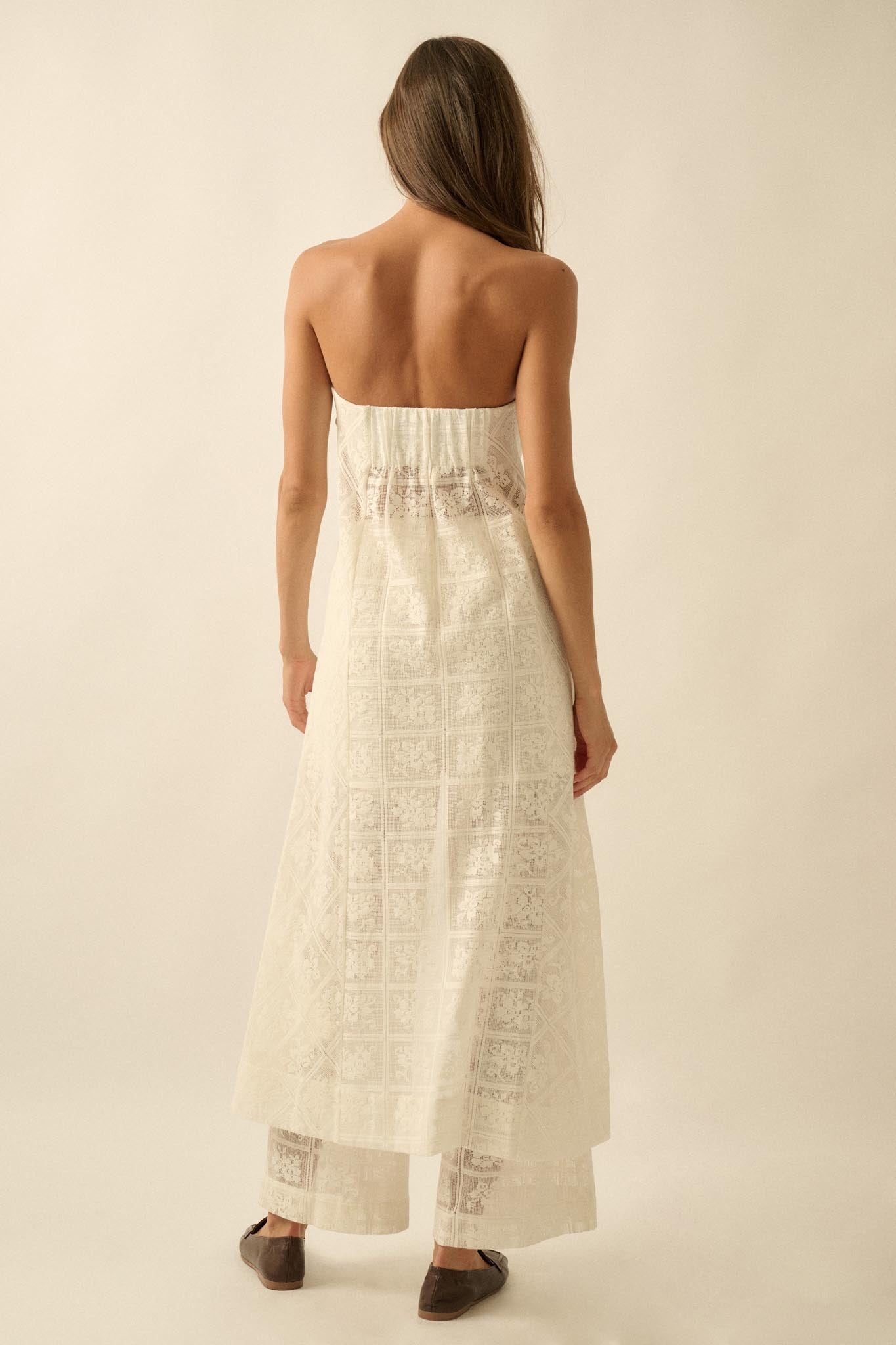 Pure Soul Floral Lace Strapless Flyaway Maxi Top