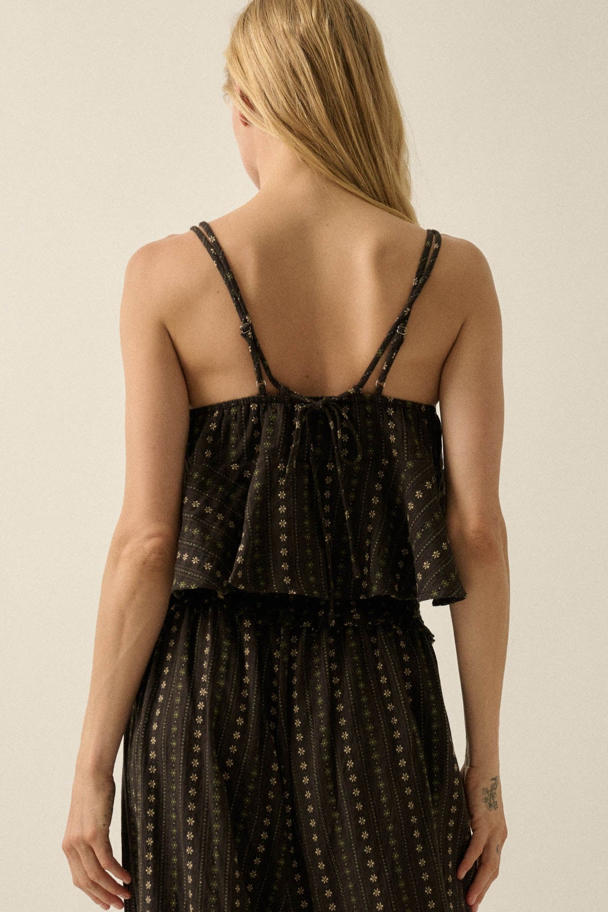 Market Day Floral-Stripe Cotton Babydoll Cami Top