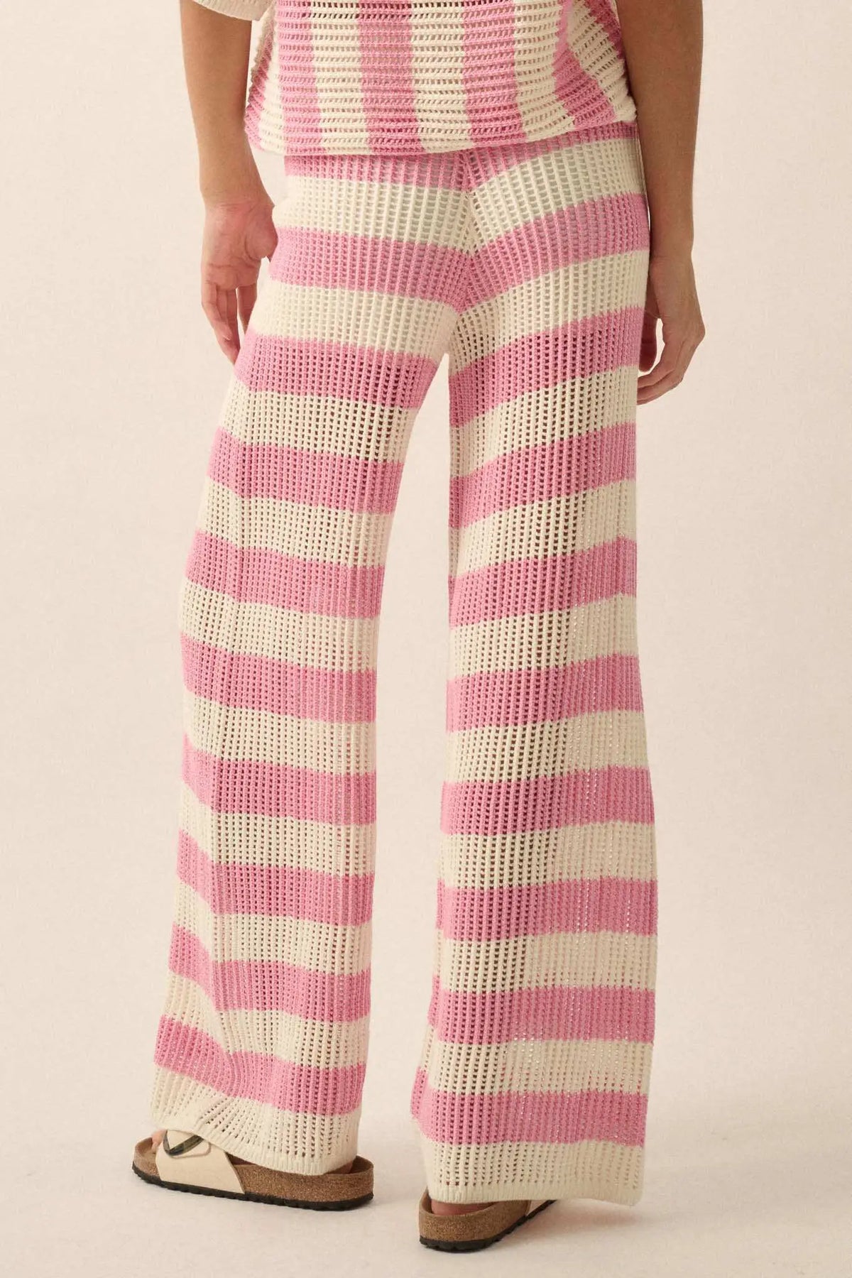 Knit Pick Striped Crochet Knit Sweater Pants