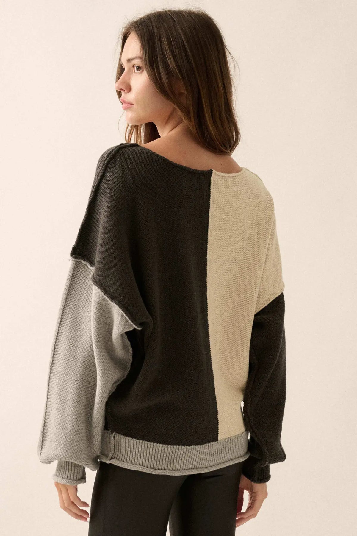 Color Scheme Colorblock Knit Boatneck Sweater