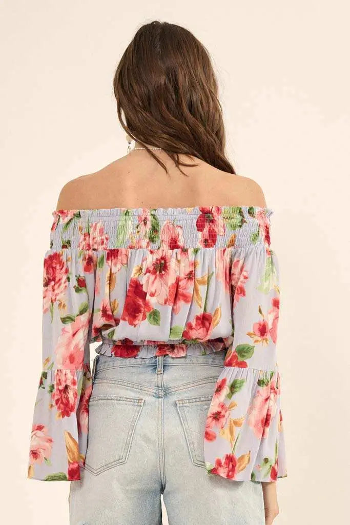 Lush Life Floral Off-Shoulder Bell-Sleeve Top