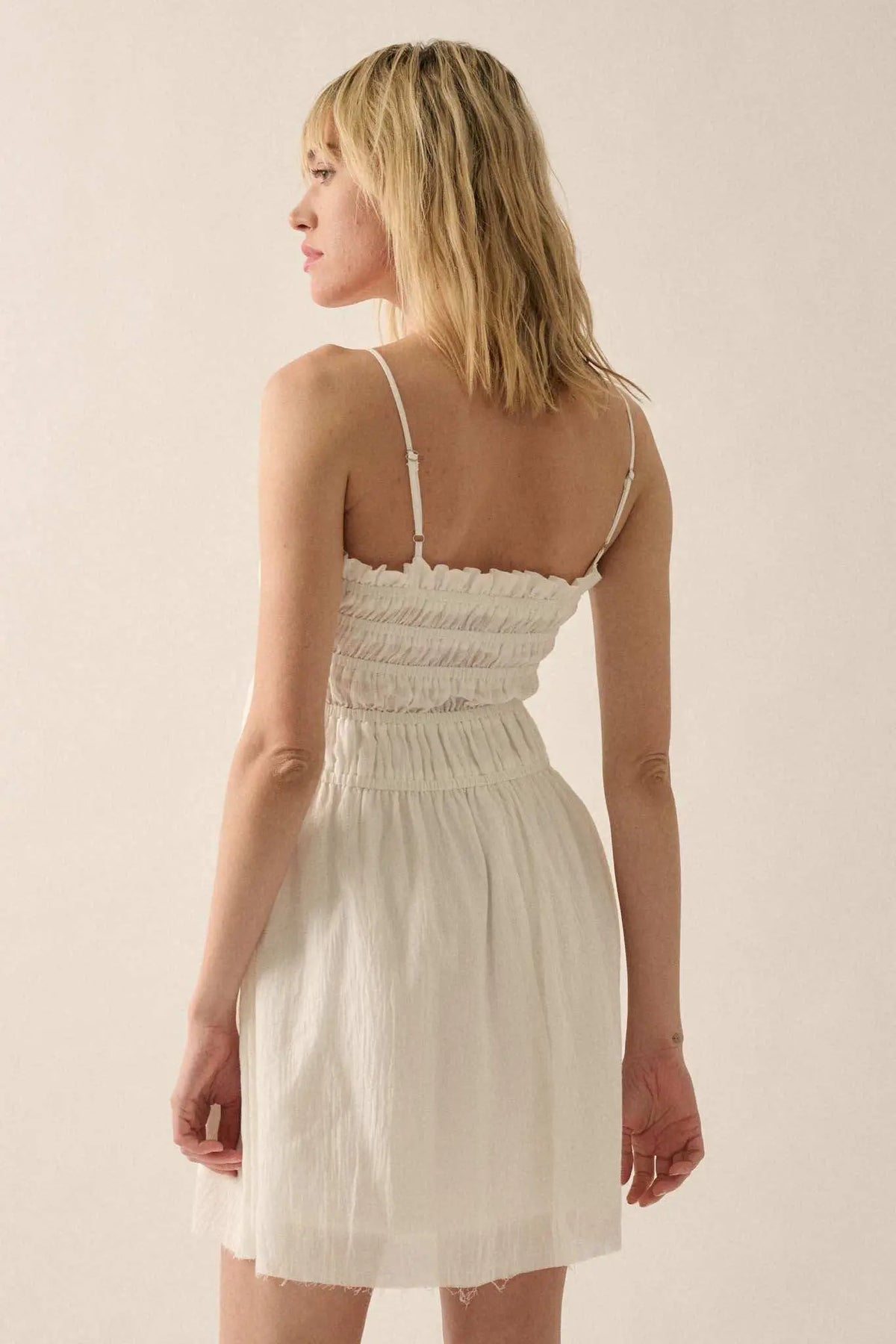 Catching Clouds Smocked Crinkle Cotton Mini Dress
