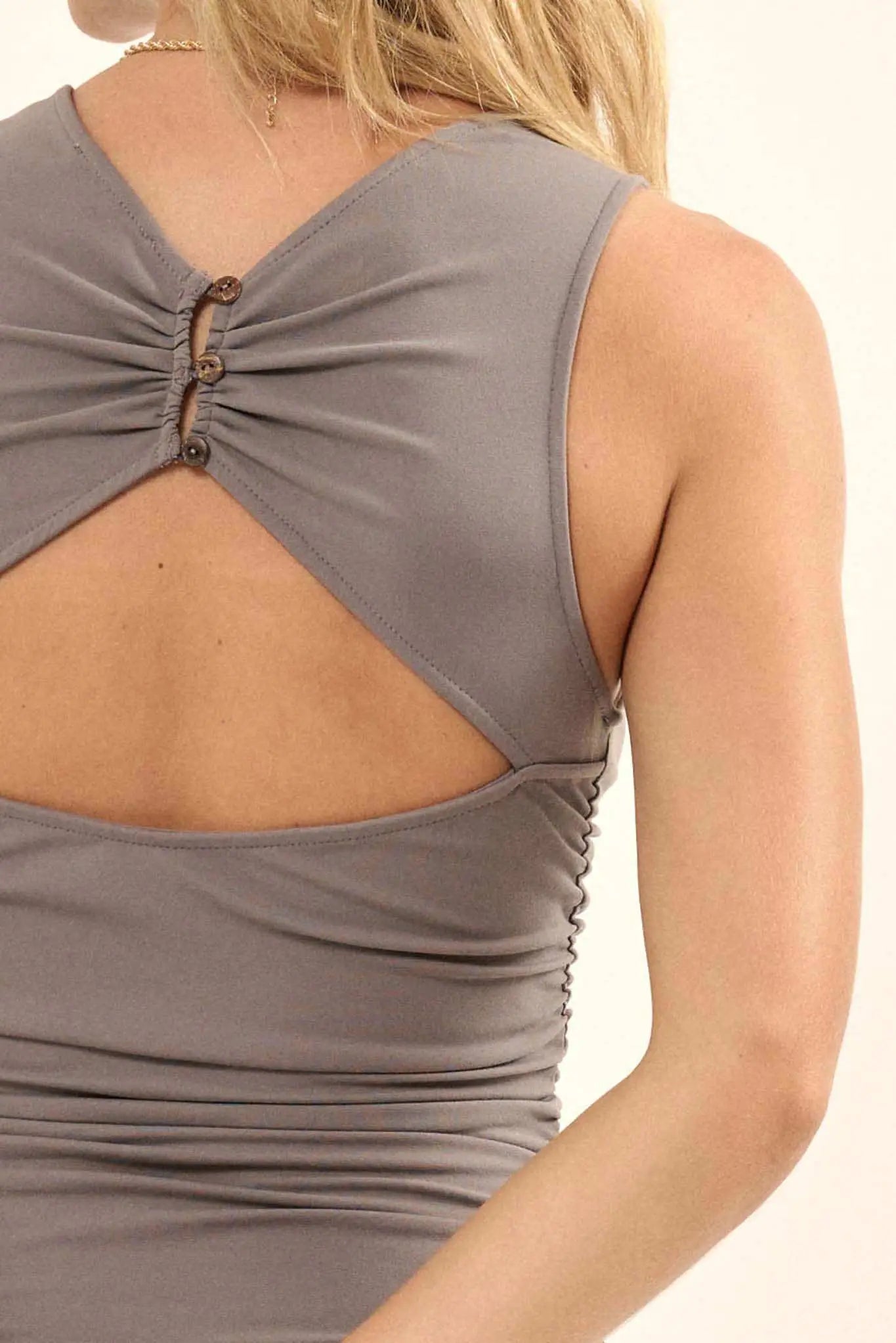 Lifted Fit Ruched Bodycon Cutout Midi Tank Dress