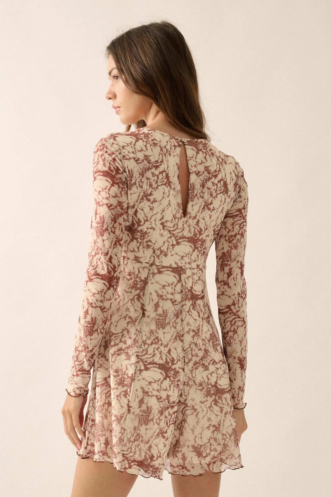 Rare Roses Floral-Print Mesh V-Neck Romper