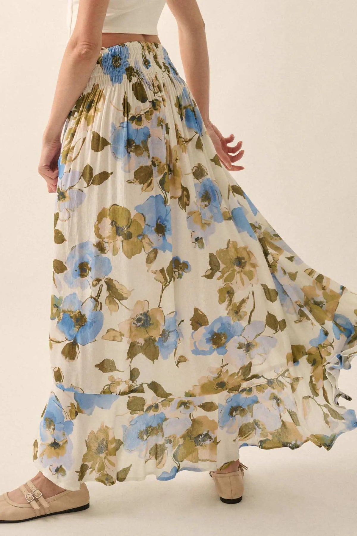 New Growth Floral Crepe Button-Front Maxi Skirt