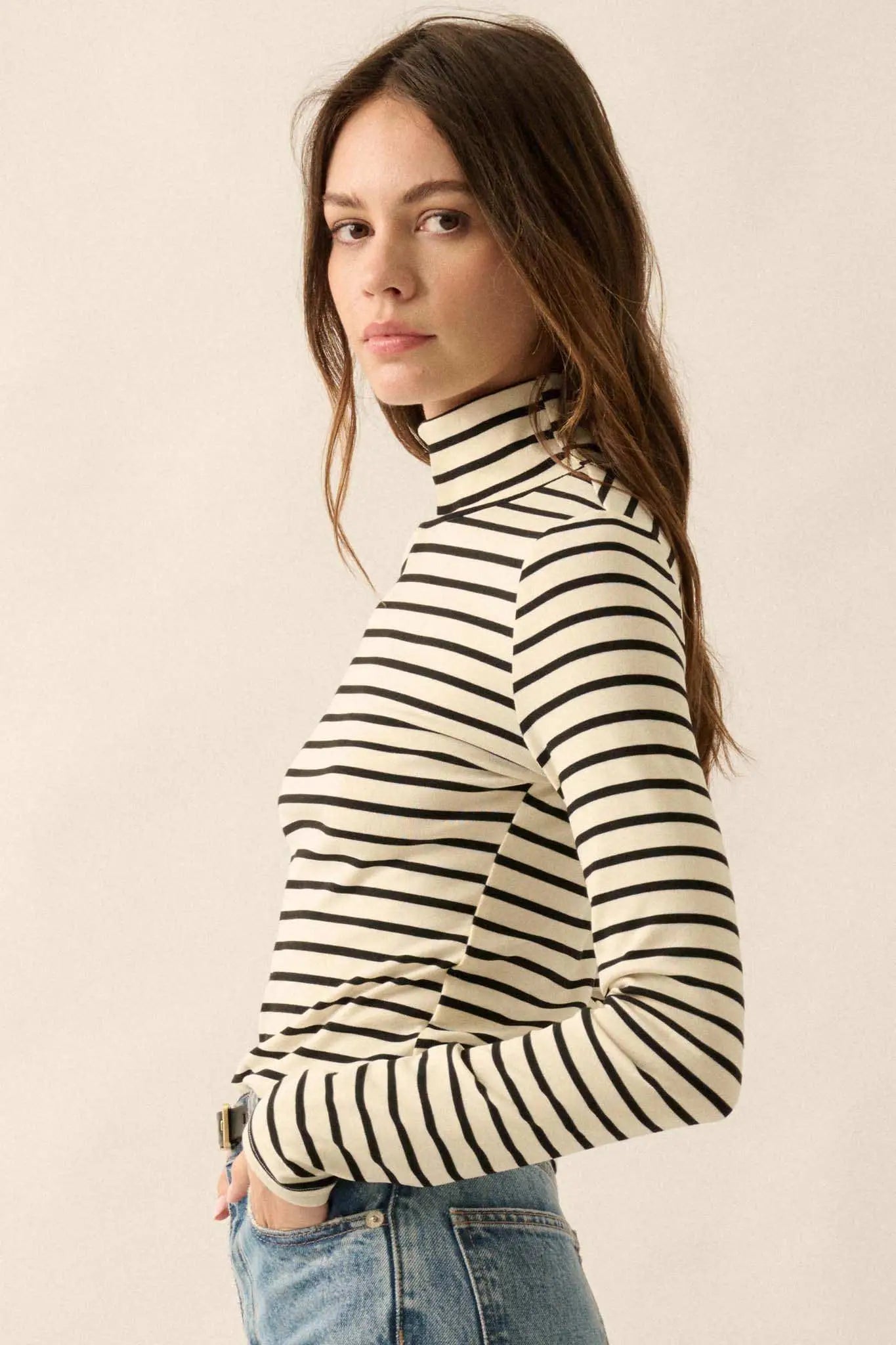 Inside the Lines Striped Mock-Neck Top