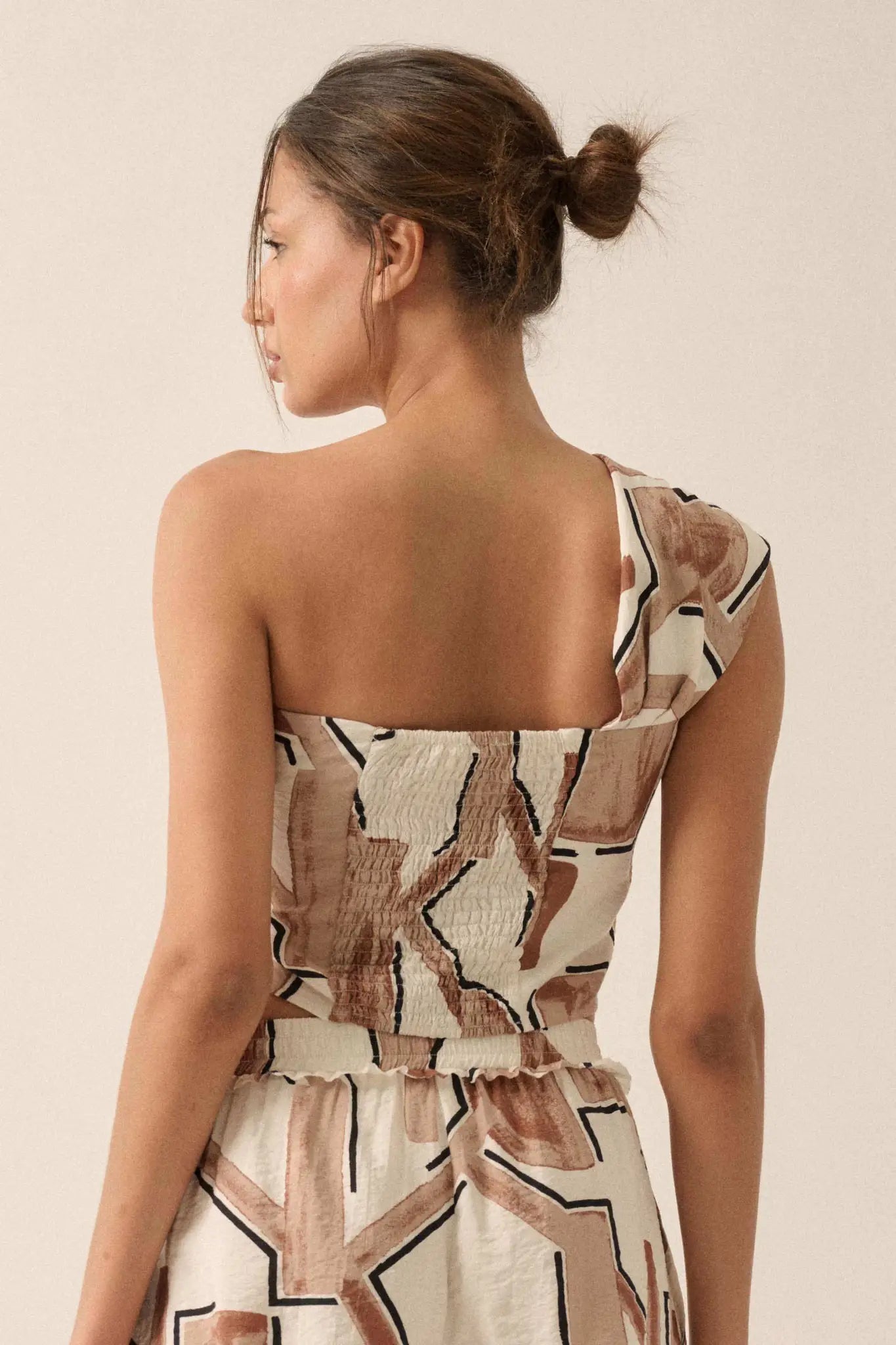 Lost City Abstract-Print One-Shoulder Bandeau Top