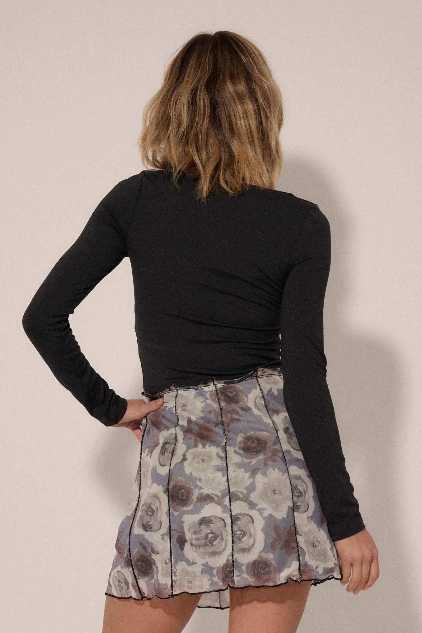 Lifted Fit Corset-Detail Long-Sleeve Top