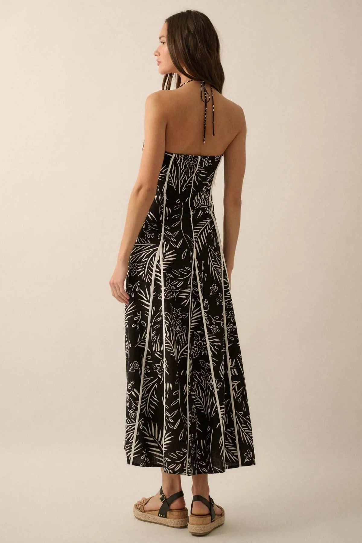 Artsy Blossoms Floral Paneled Halter Maxi Dress