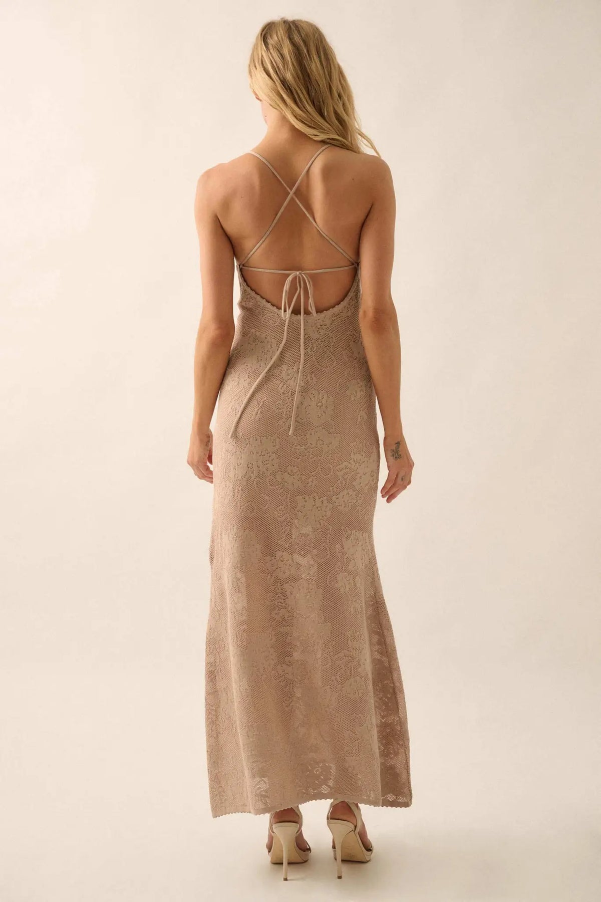 Passionate Petals Floral Lace Halter Maxi Dress