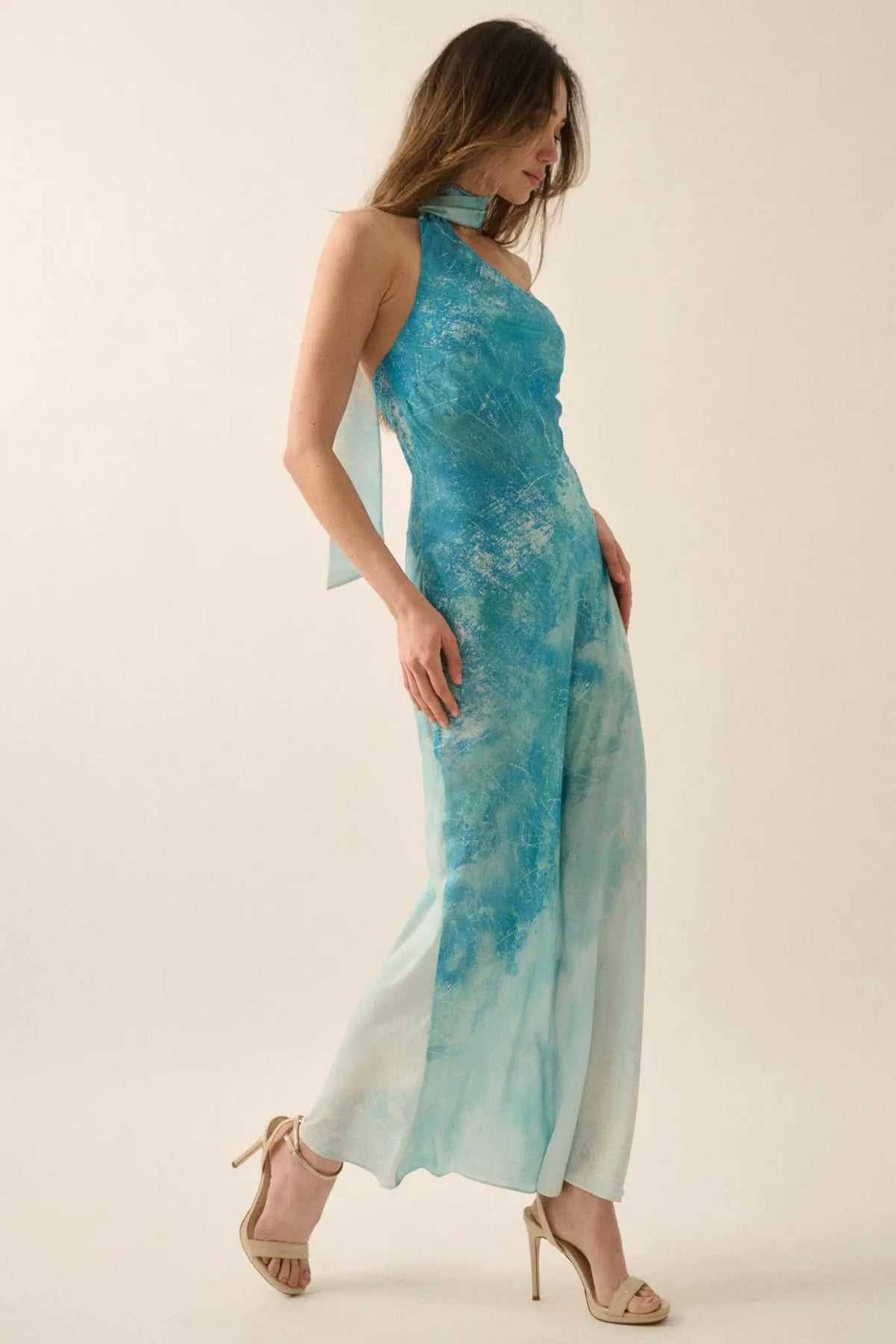 Raining Love Tie-Dye Satin Halter Maxi Dress