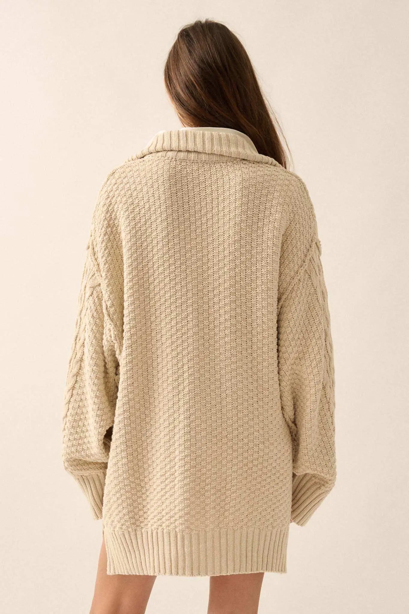Plot Twist Half-Zip Cable Knit Sweater Dress