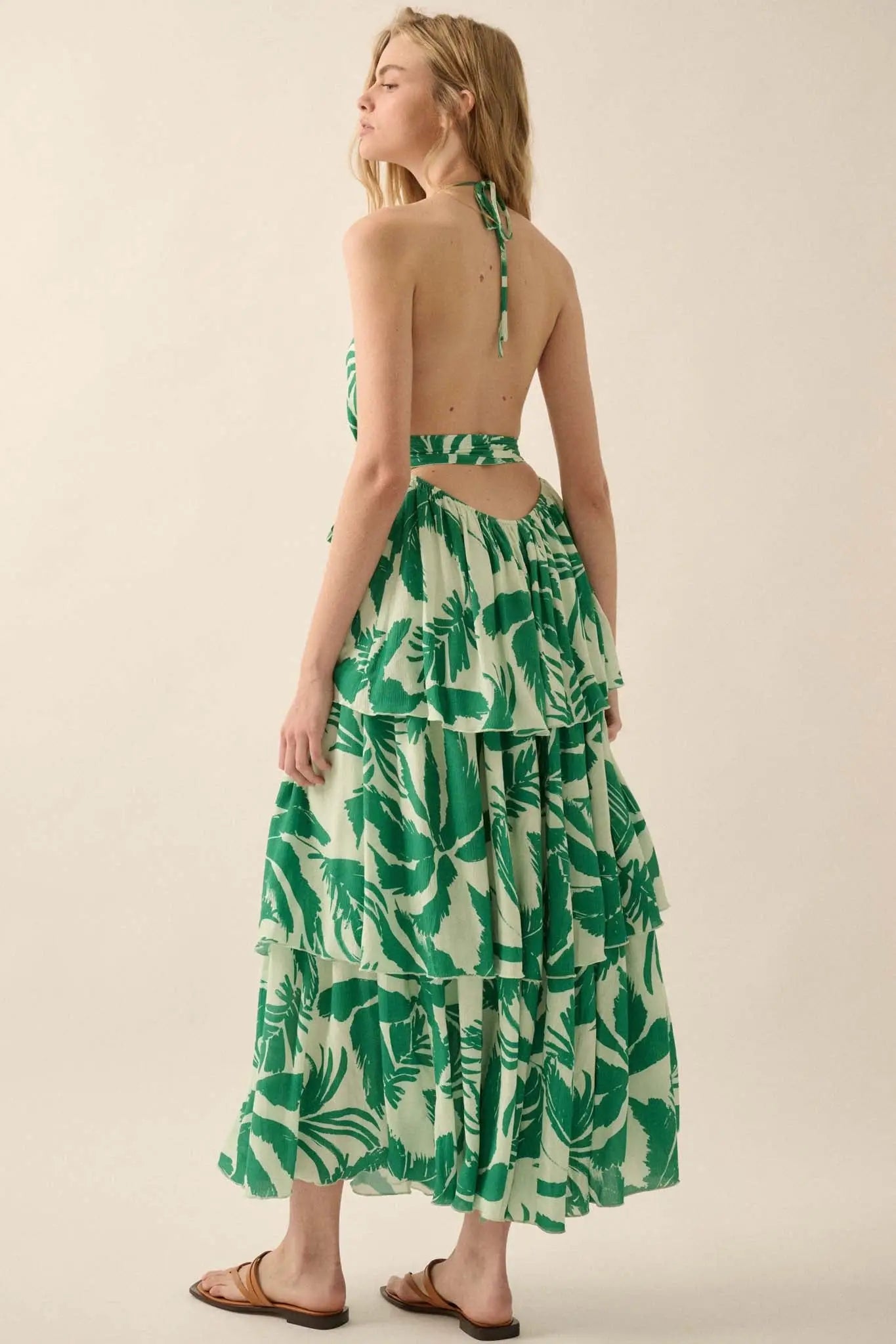 Frond of You Tropical Surplice Halter Maxi Dress