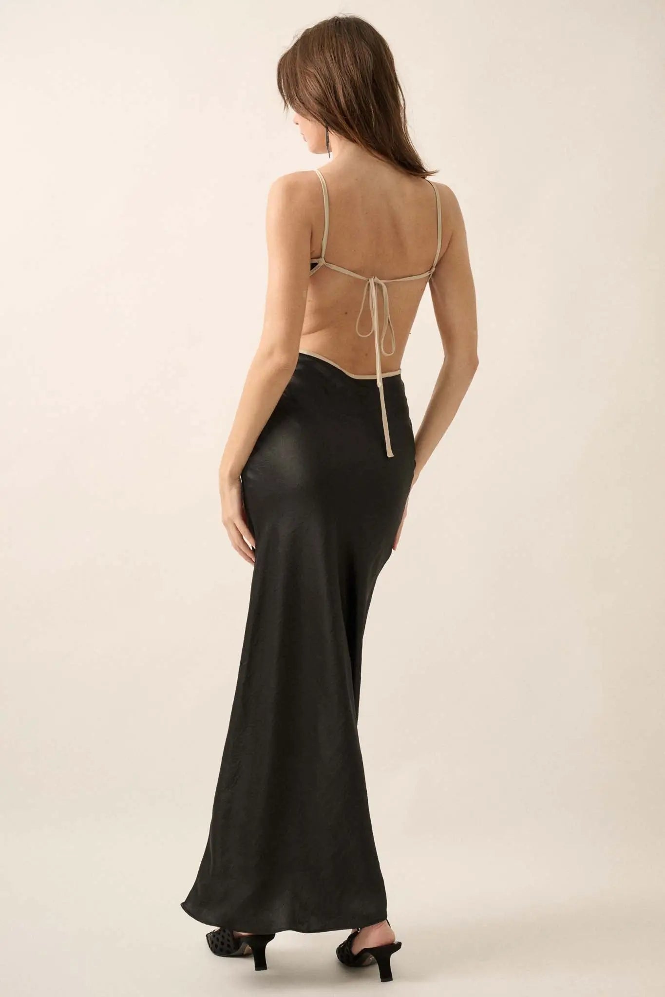 Silken Touch Textured Satin Open-Back Maxi Dress