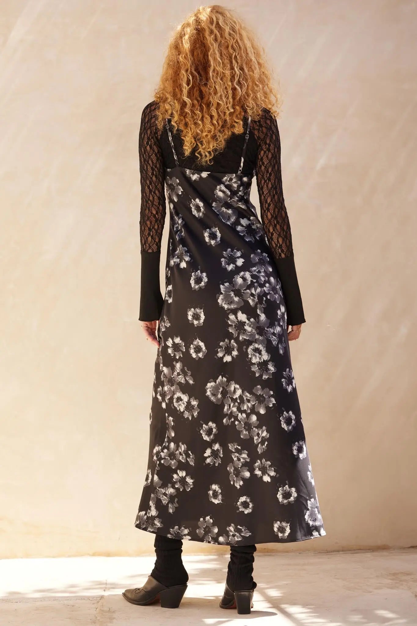 Silken Blossoms Bias-Cut Floral Satin Maxi Dress