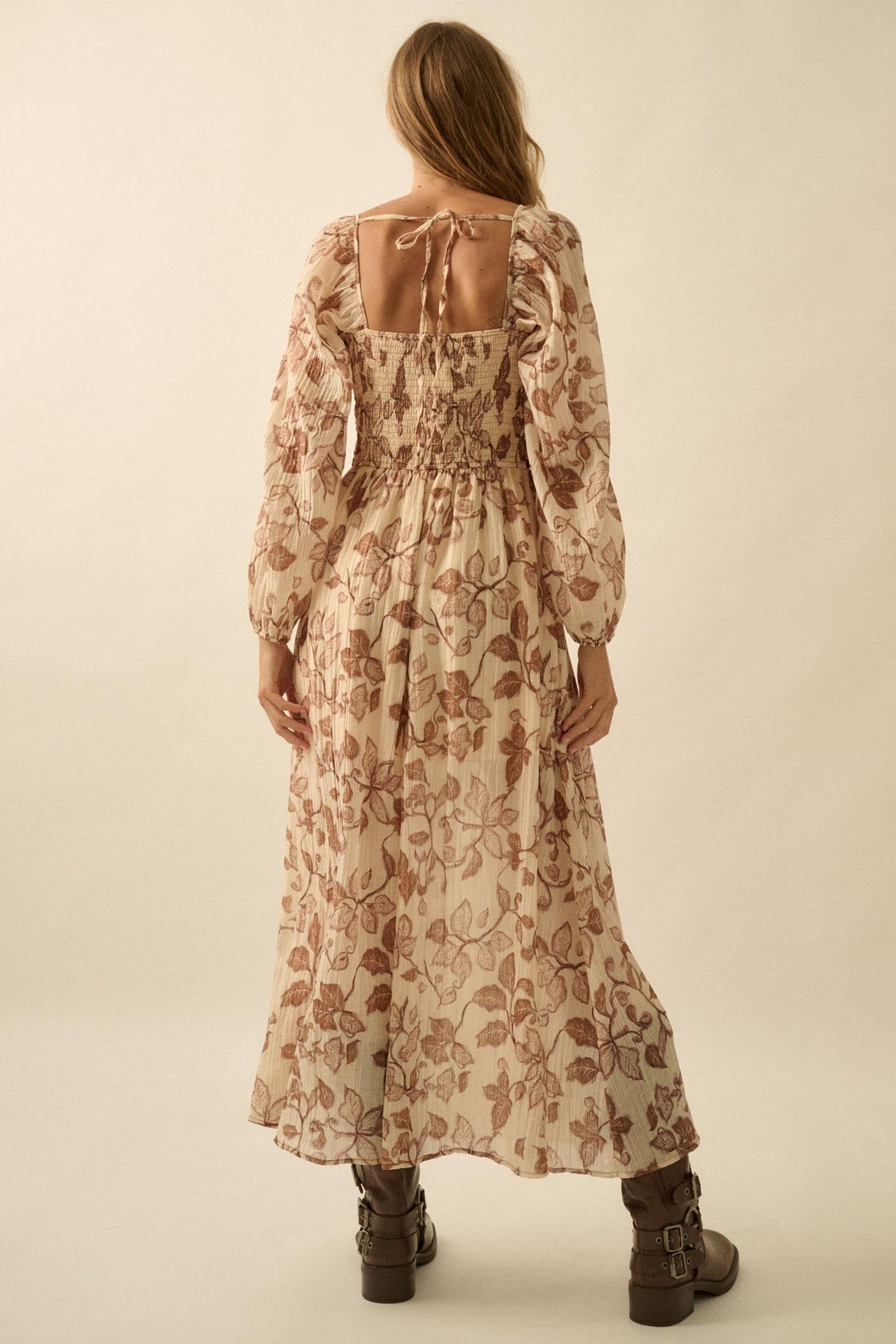 Beautiful Roots Floral Velvet-Trim Maxi Dress