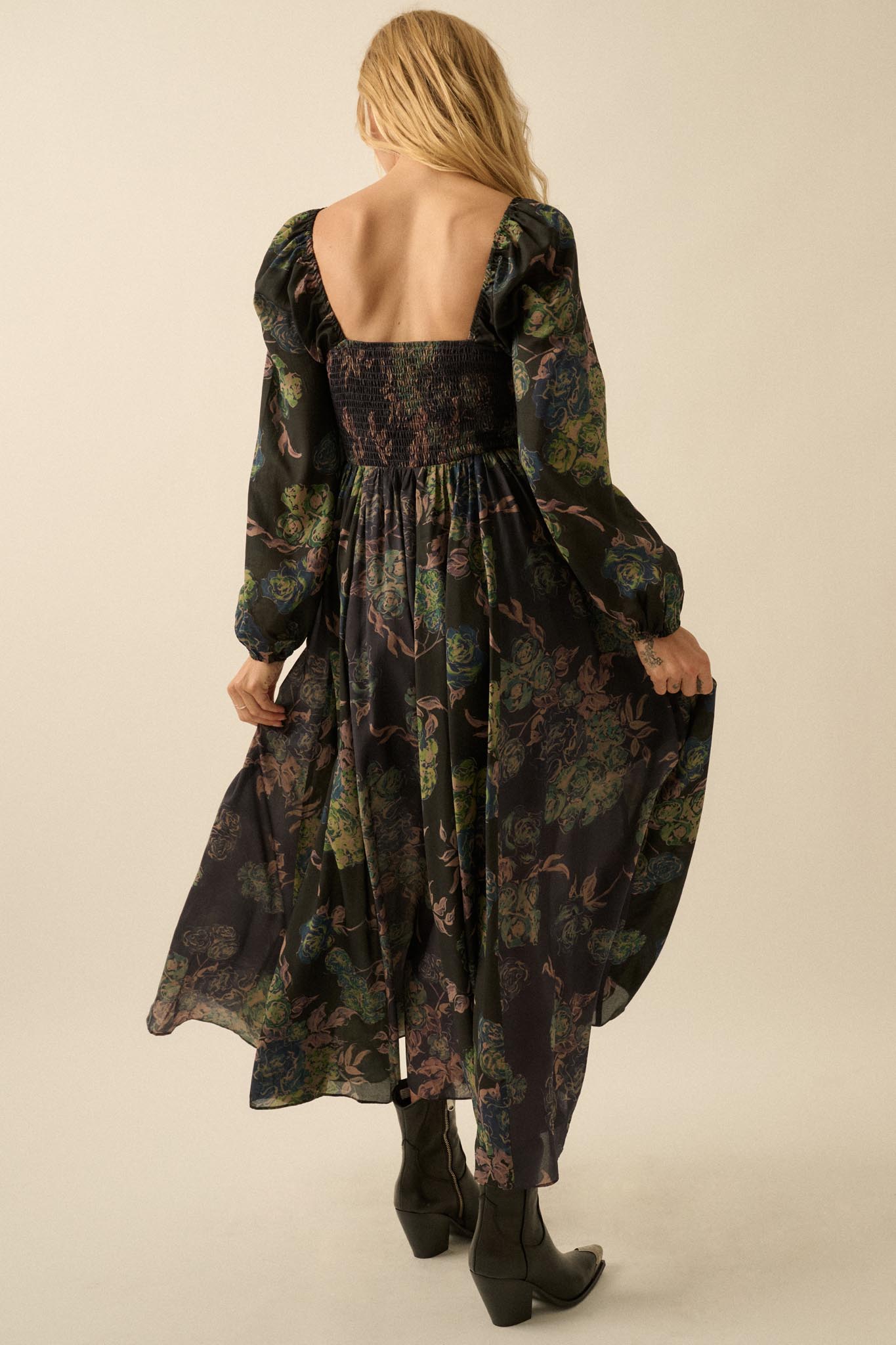 Beautiful Blooms Smocked Floral Maxi Peasant Dress
