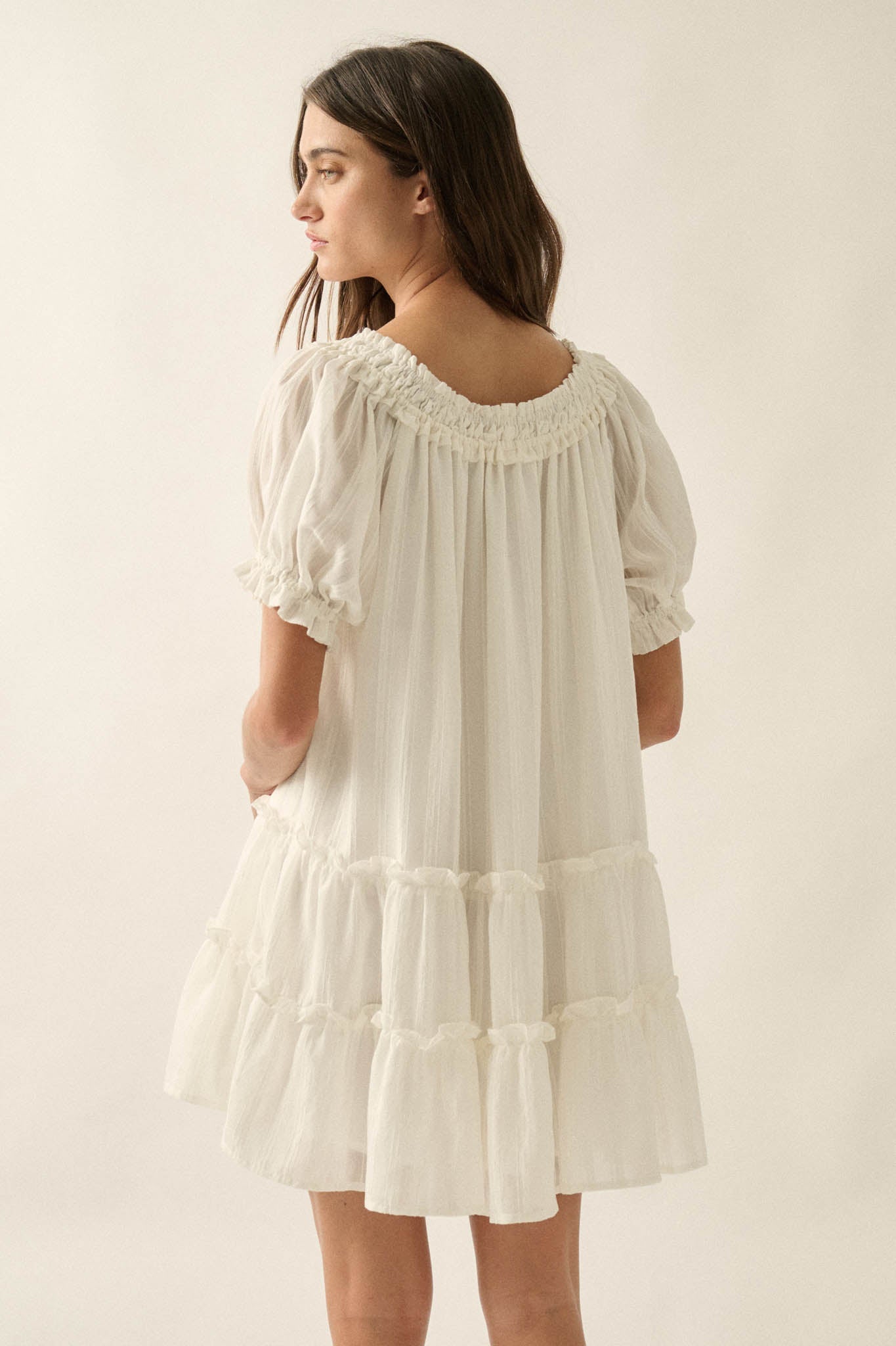 Precious Poetry Tonal-Stripe Babydoll Mini Dress