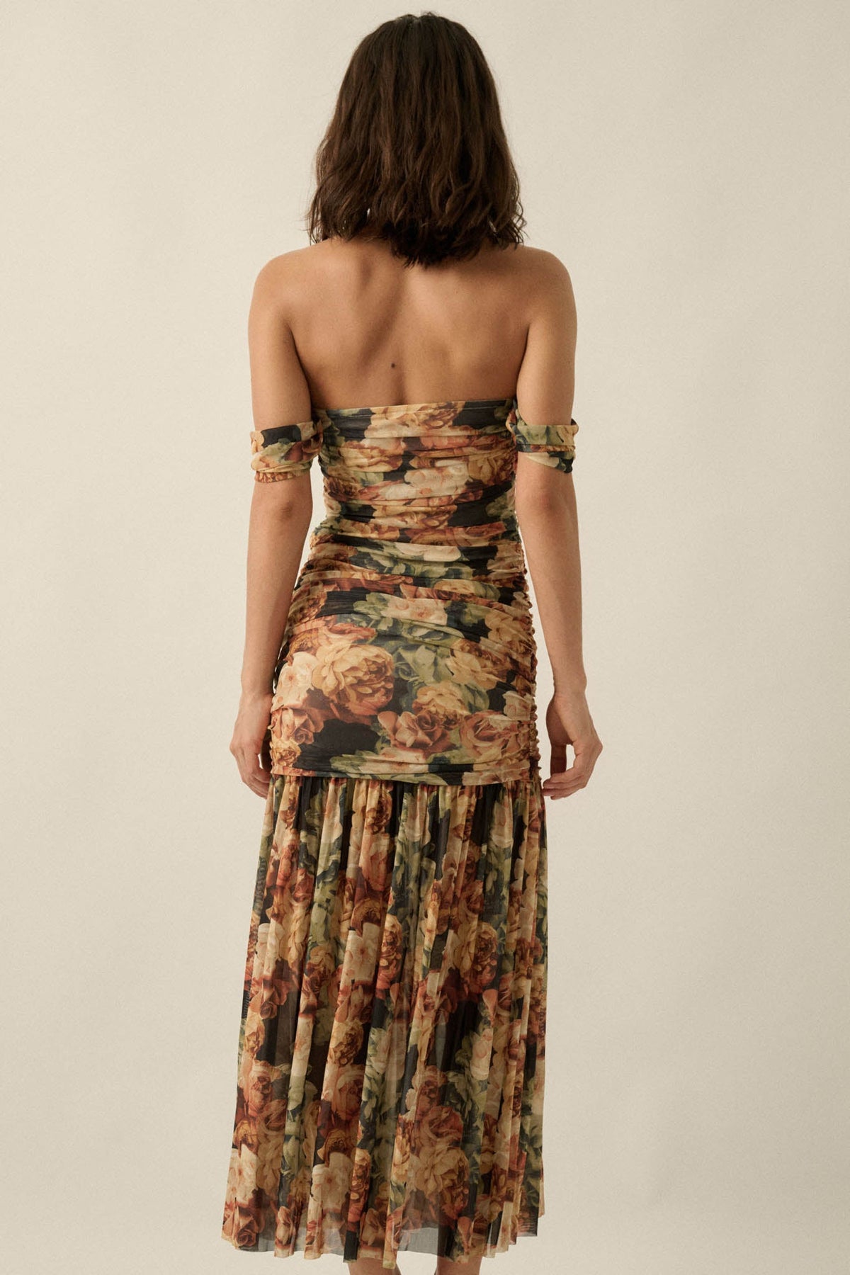 Ravishing Roses Floral Mesh Ruched Maxi Dress