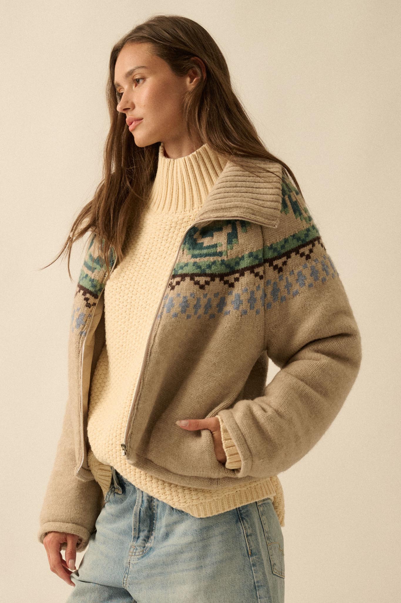 Shetland Skies Faire Isle Zip-Up Sweater Jacket