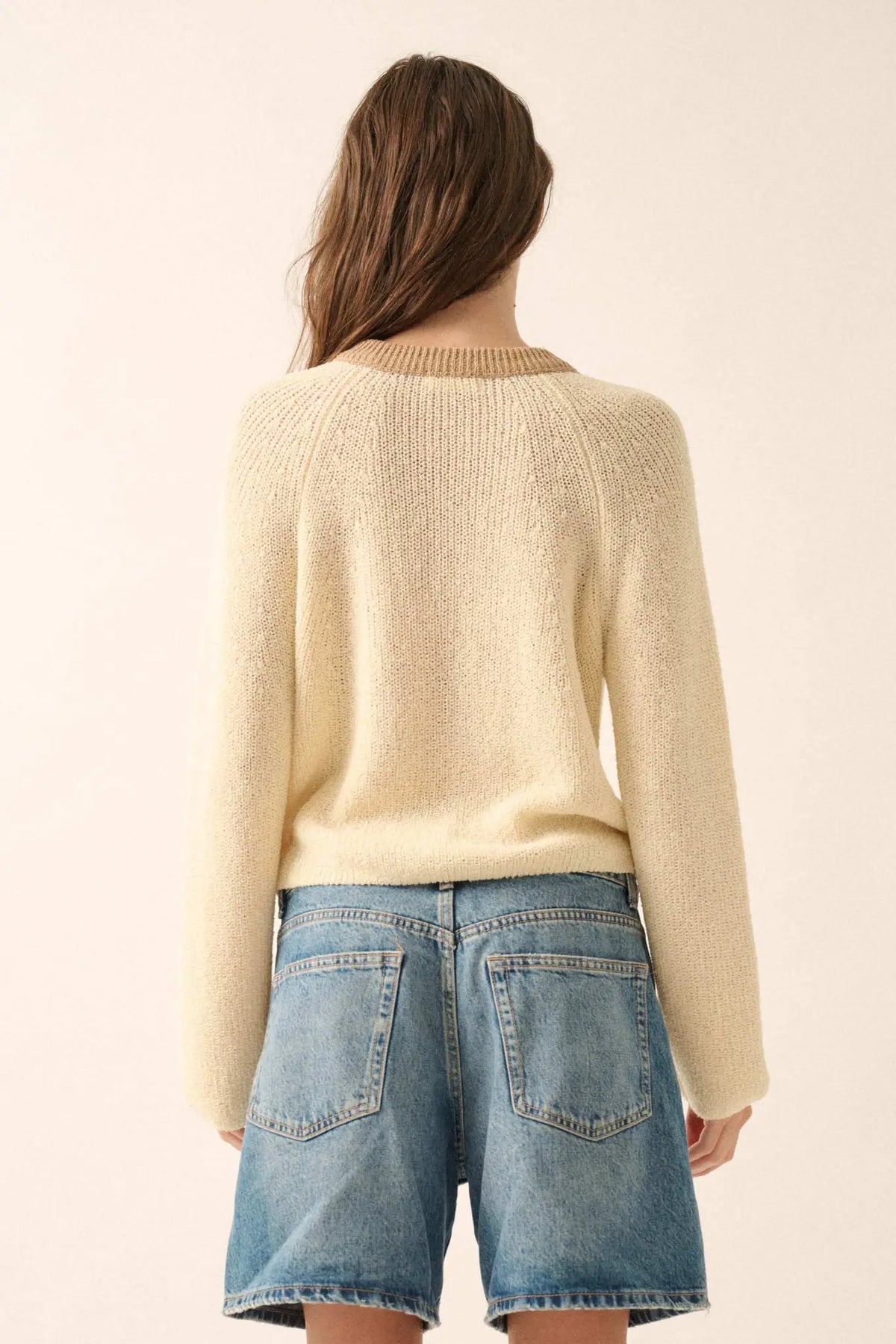 Meant to Be Contrast Knit Cropped Cardigan