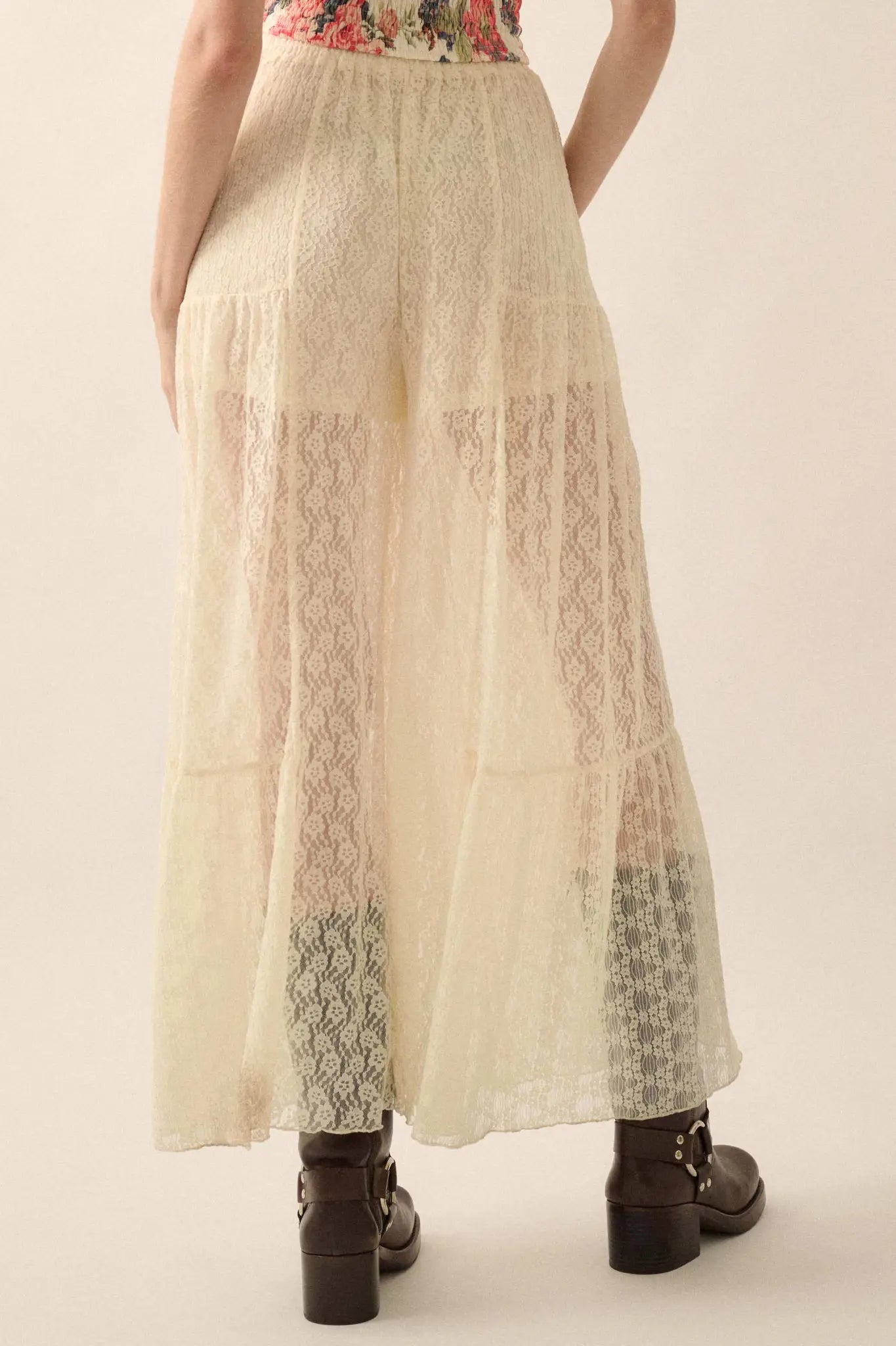 Dreamy Delight Floral Lace Ruffled Wide Leg Pants