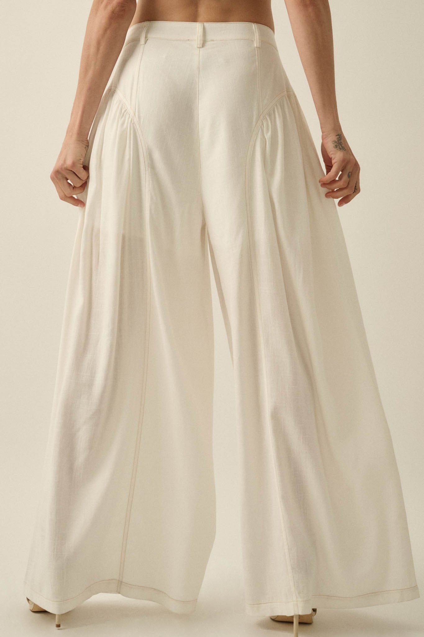 Natural Habitat Linen-Blend Gathered Wide-Leg Pants