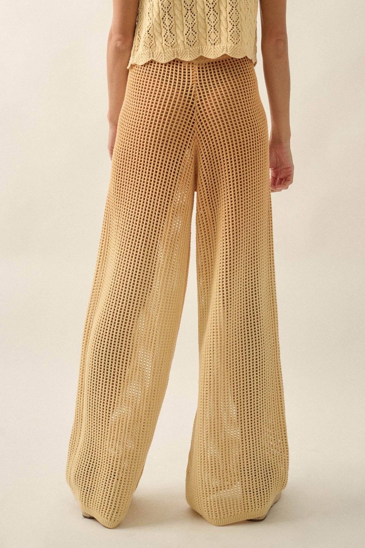 Fade Out Ombre Crochet Open-Knit Drawstring Pants