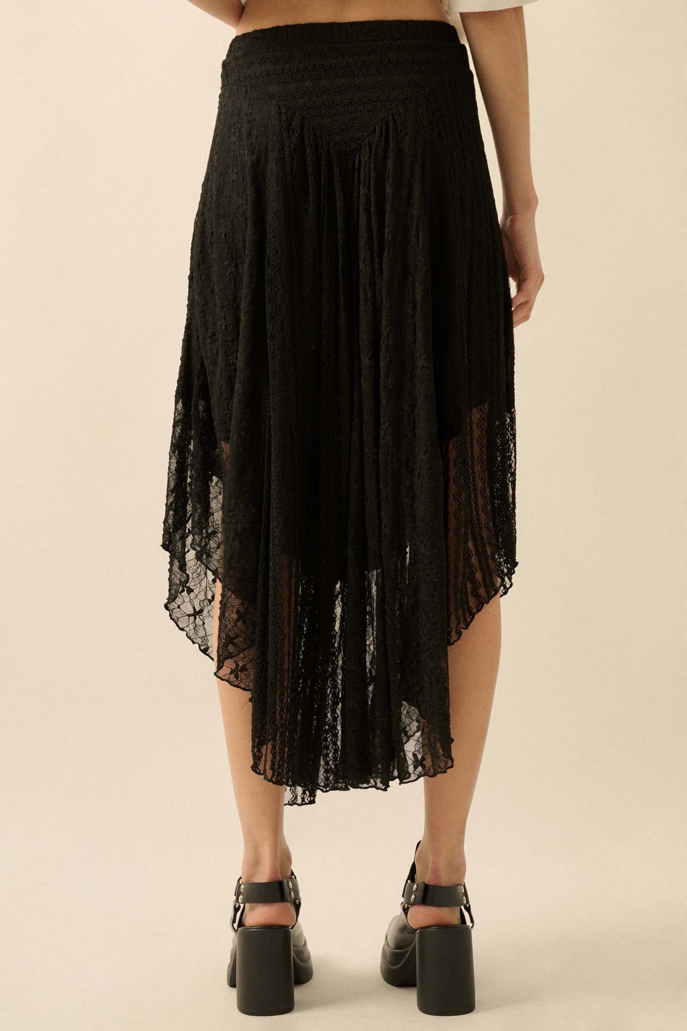 Just Divine Lace Drop-Waist Handkerchief Midi Skirt
