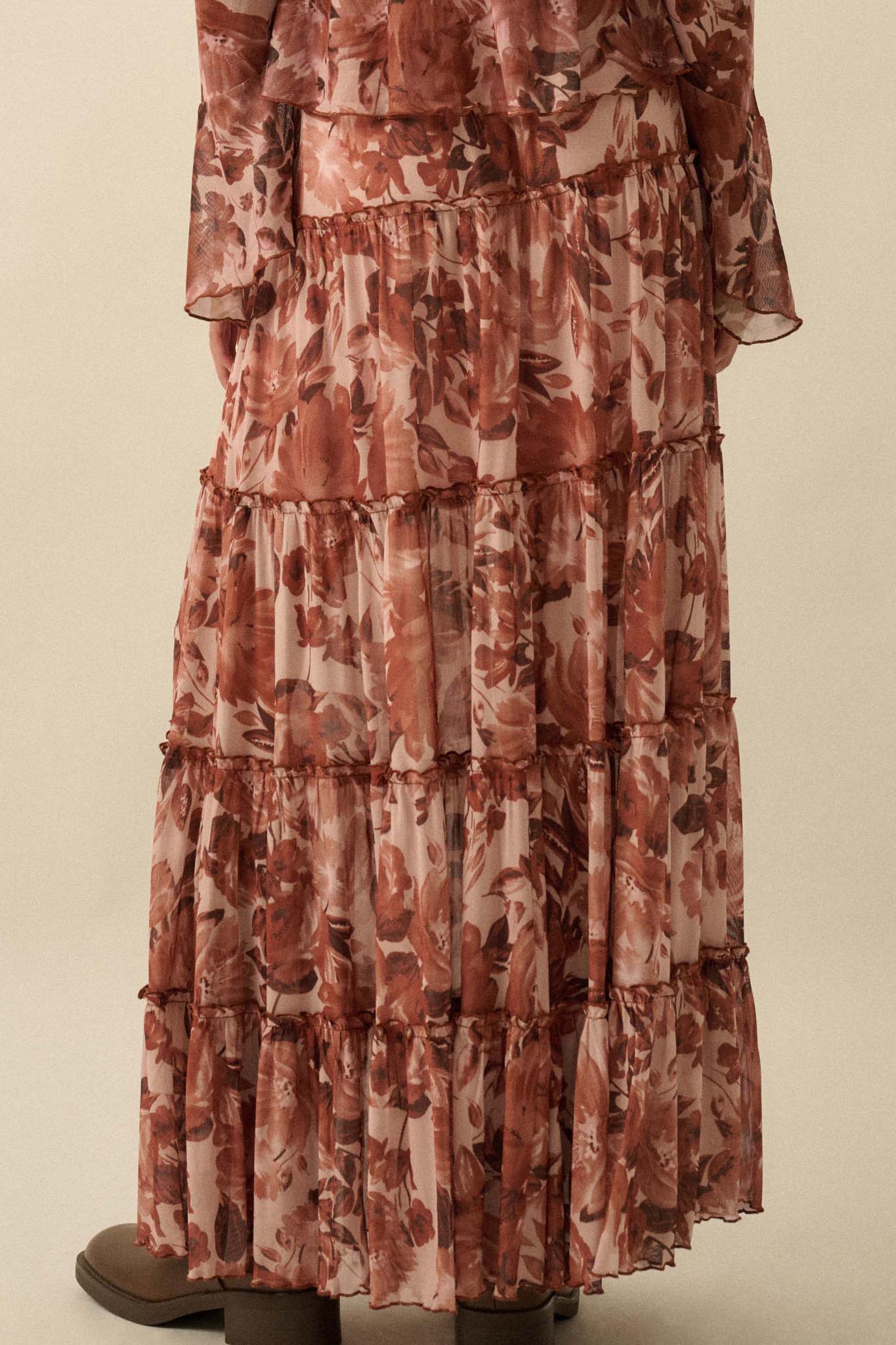 Gorgeous Garden Floral Mesh Tiered Maxi Skirt