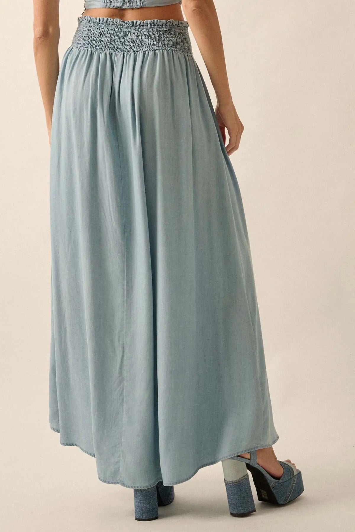 Blue Yonder Denim Button-Front Maxi Skirt